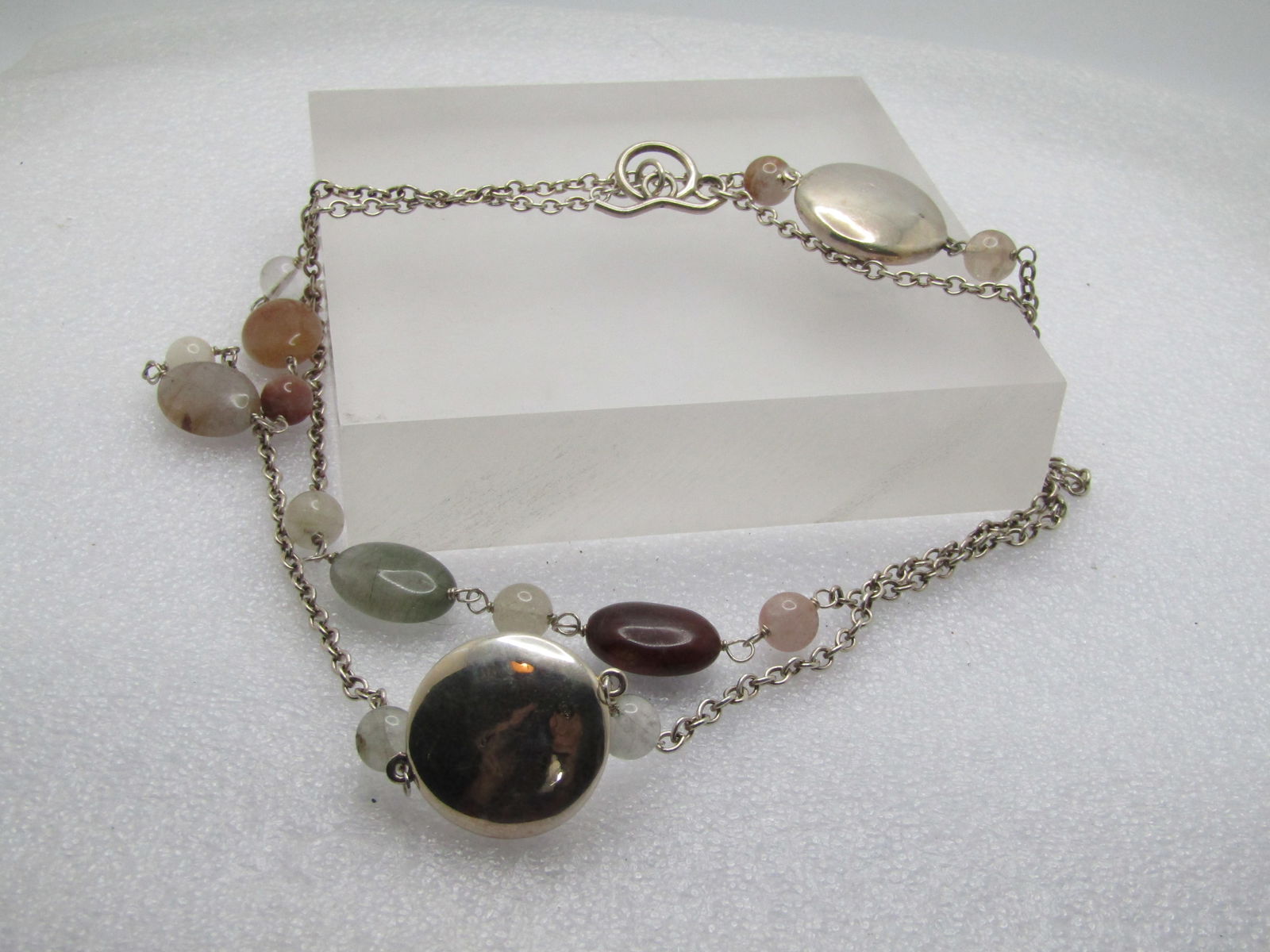 Vintage Sterling & Hardstone 38" Necklace, Toggle Clasp , 1980's-1990's - 7