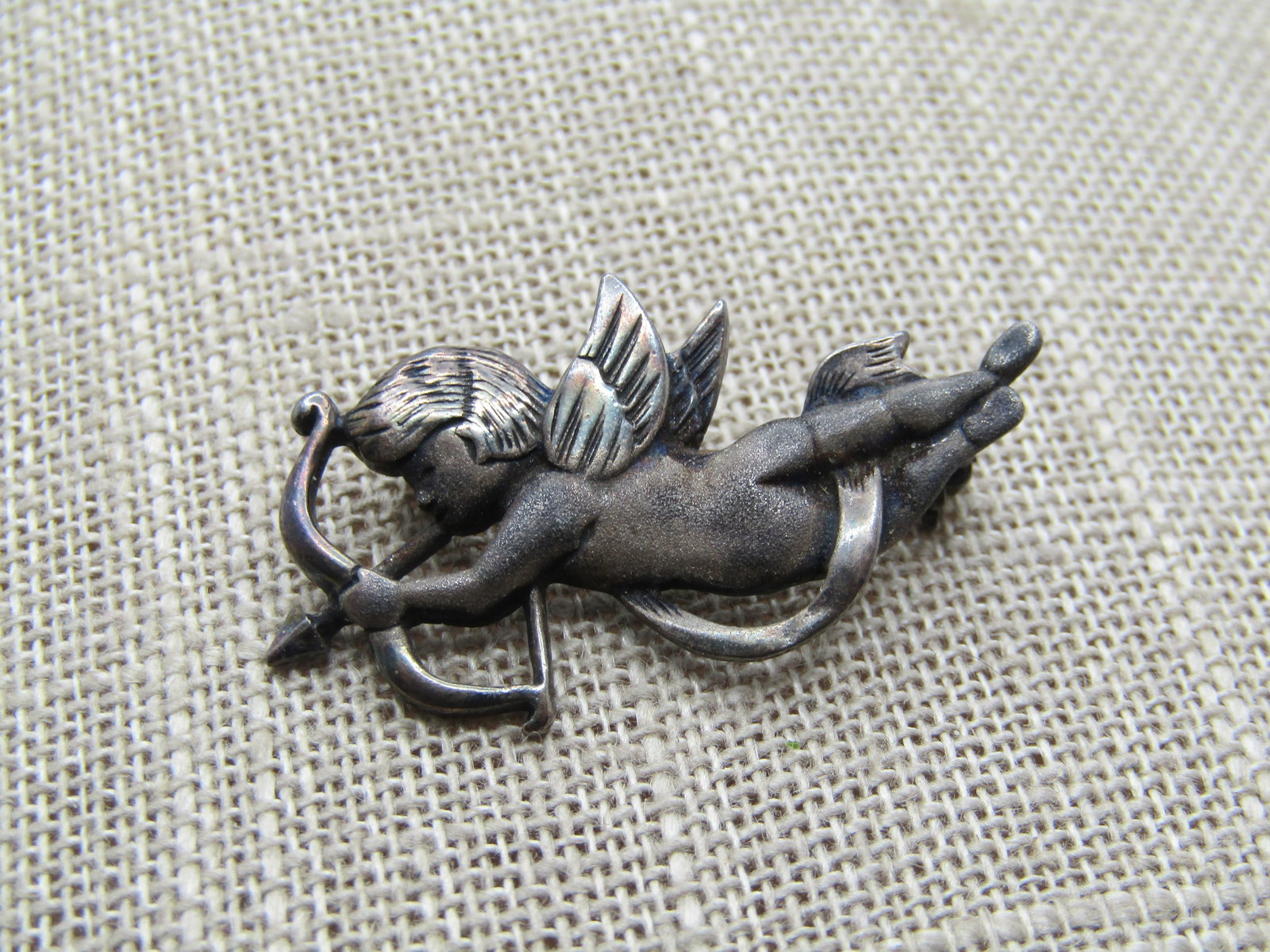 Vintage Sterling Winged Cherub With Arrow Brooch, 1940's (1 of 5)