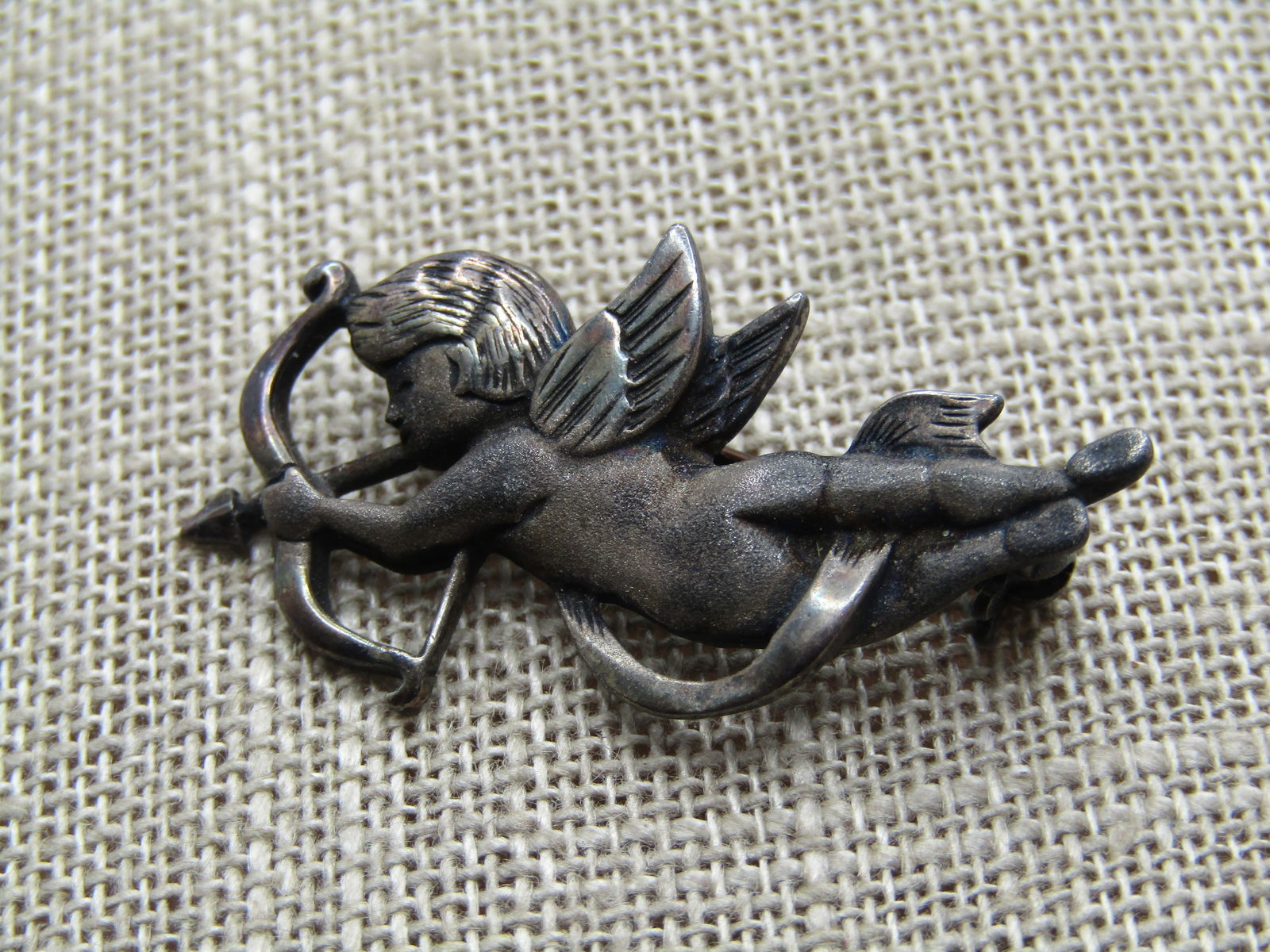 Vintage Sterling Winged Cherub With Arrow Brooch, 1940's - 3
