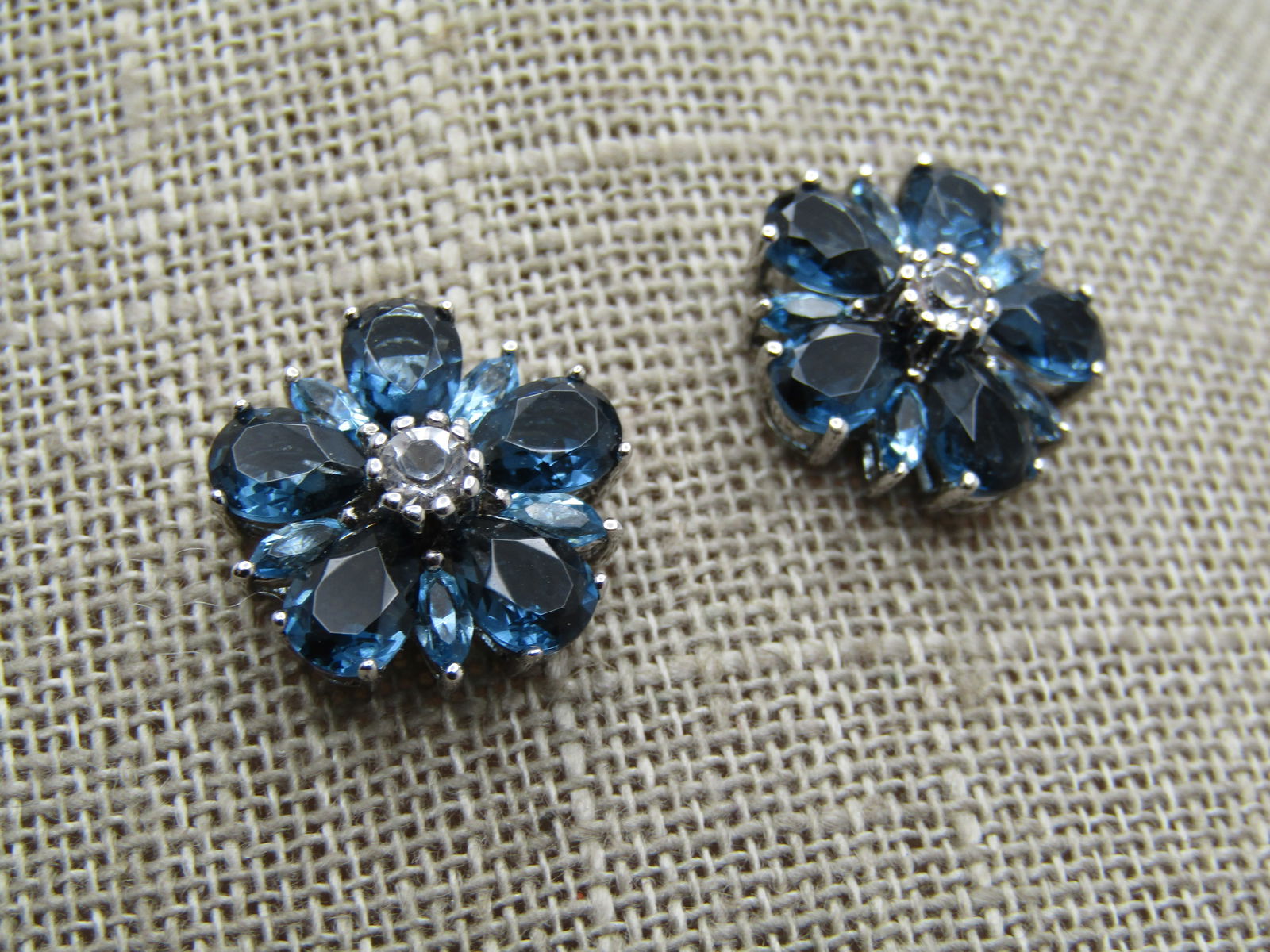 Sterling Blue & Clear CZ Earrings, Blossom, 1990's-2000's, Signed - 3