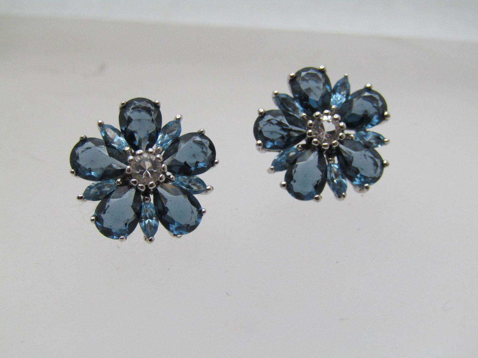 Sterling Blue & Clear CZ Earrings, Blossom, 1990's-2000's, Signed - 5