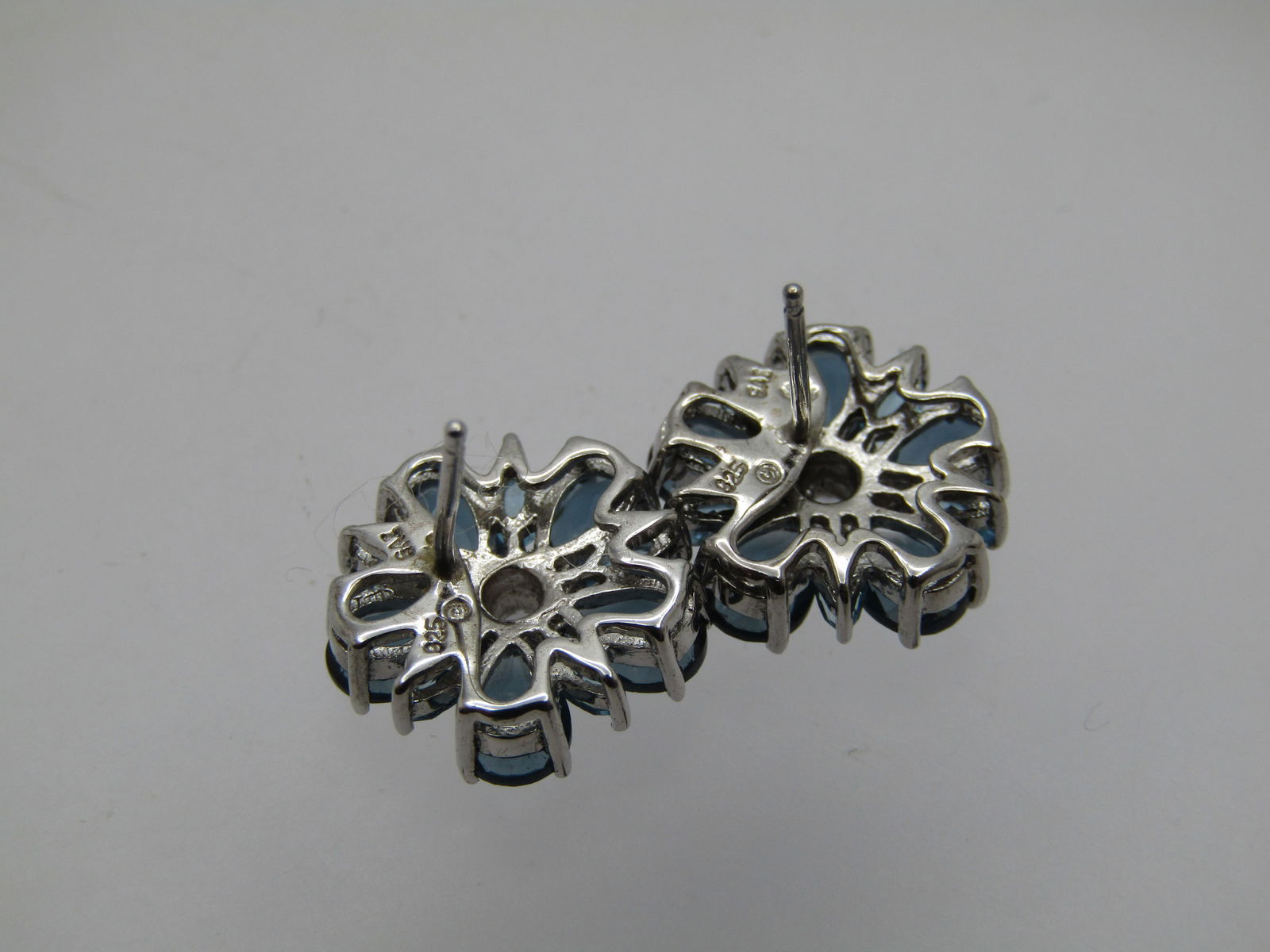 Sterling Blue & Clear CZ Earrings, Blossom, 1990's-2000's, Signed - 6