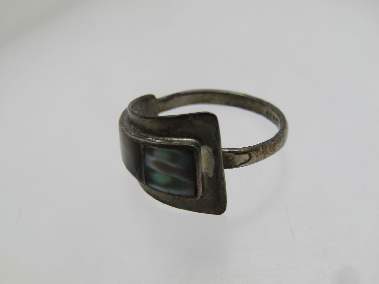 Vintage Sterling Abalone Wrap Ring, Adjustible, Sz 4-7, 1950's-1960, Taxco MX - 6