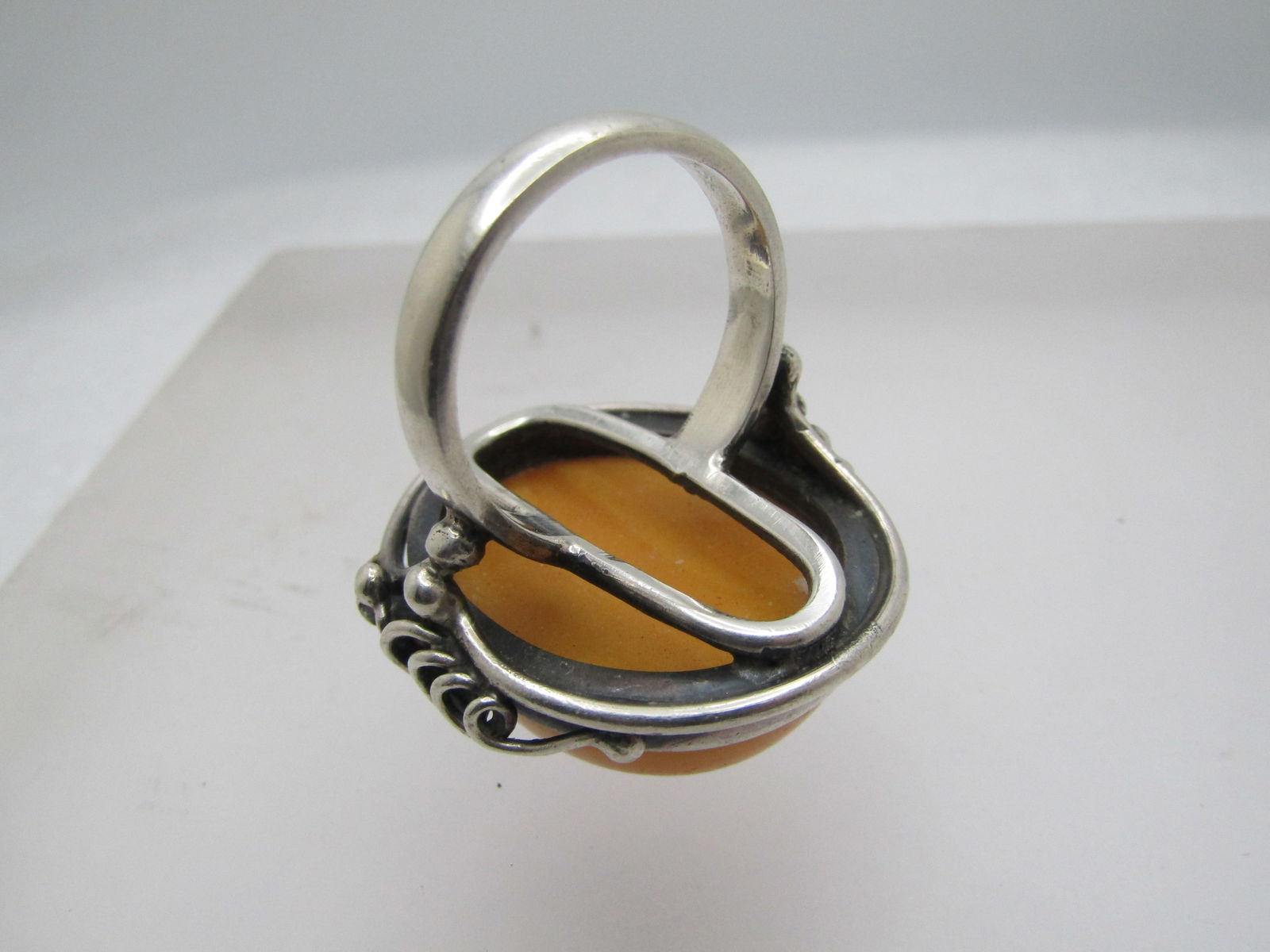 Vintage Sterling Yellow Stone Ring, Sz. 9, Unisex, Southwestern/Boho, 1970's-1980's - 4