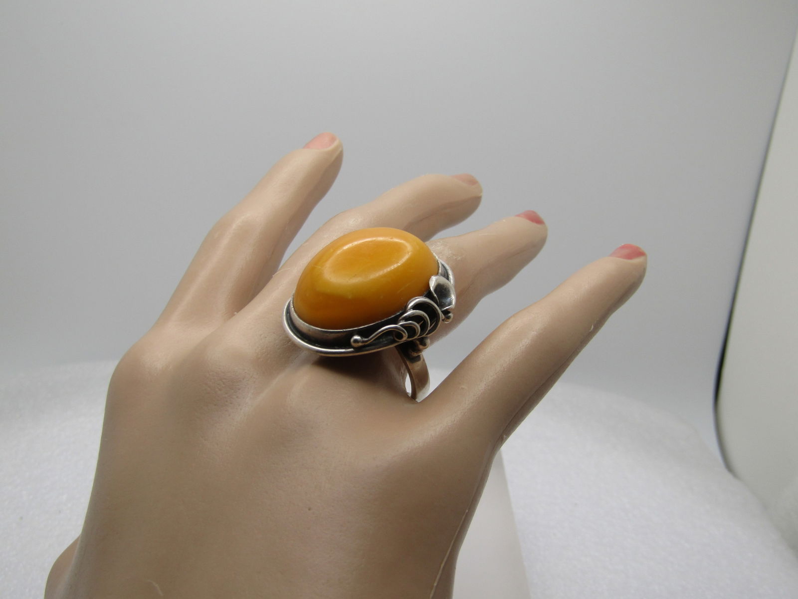 Vintage Sterling Yellow Stone Ring, Sz. 9, Unisex, Southwestern/Boho, 1970's-1980's - 6
