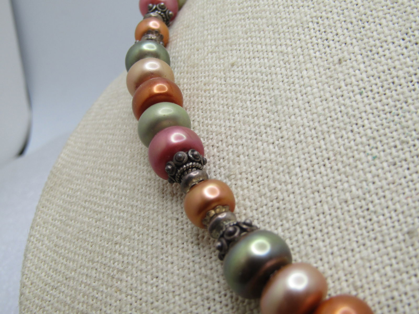 Vintage Sterling Tahitian Pearl & Silver Beaded Necklace, 17", Toggle Clasp, 1990's - 3