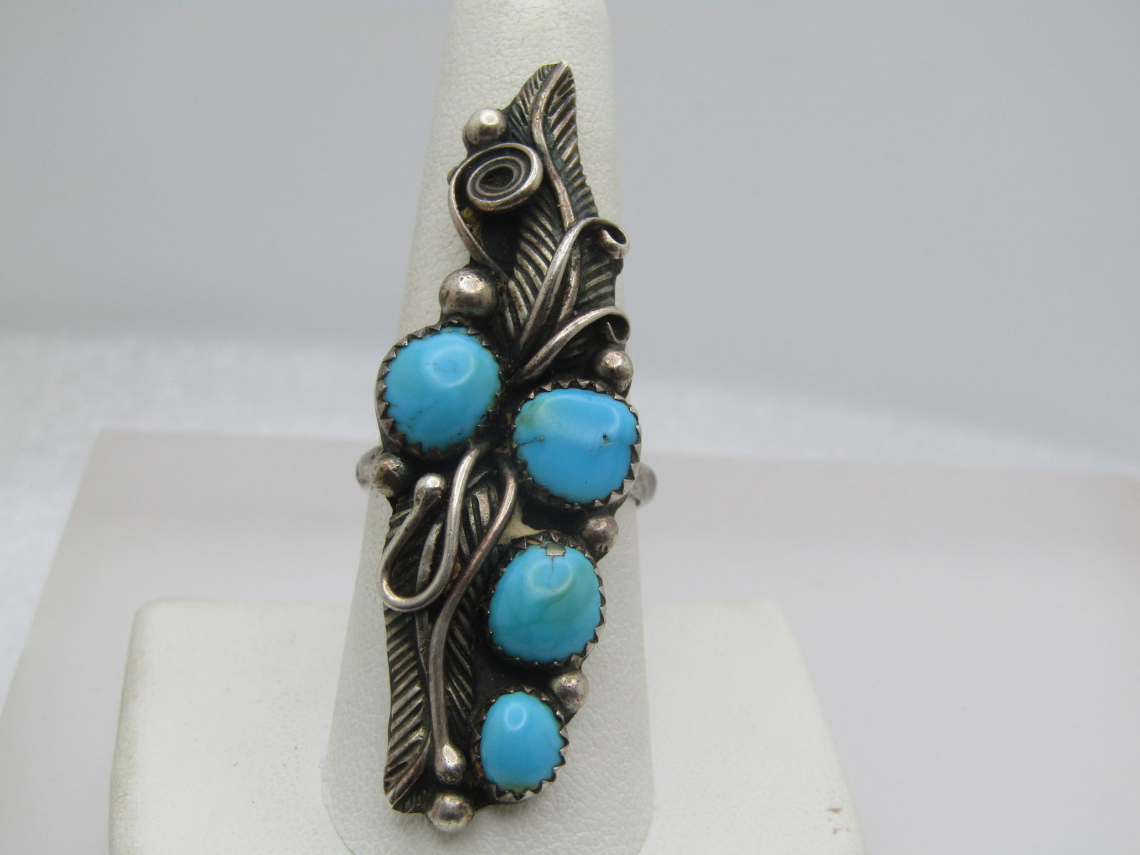 Vintage Sterling Southwestern Turquoise Ring, Sz. 9, Long . 1970's-1980's, Unisex (1 of 9)