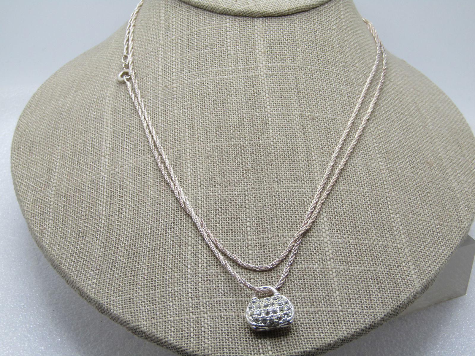 Vintage Sterling Rhinestone Purse Locket Necklace, Signed Jezlaine, 1980's-1990's, 36" - 2
