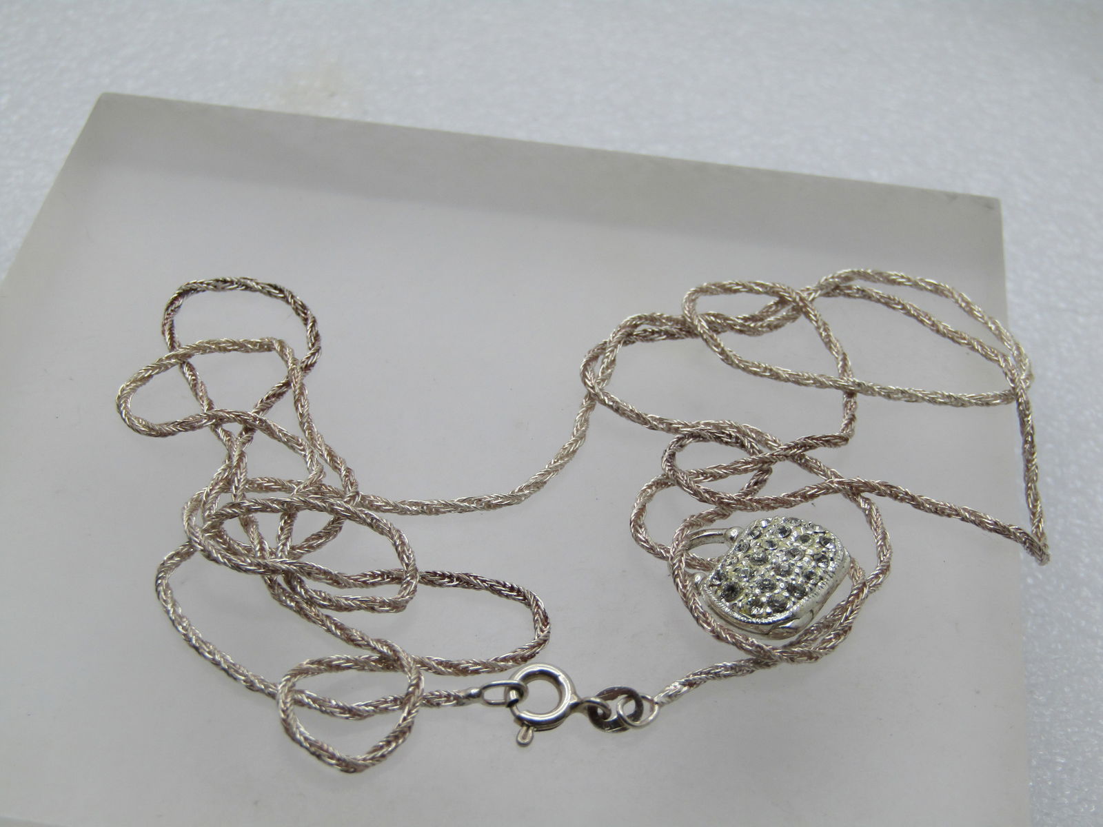 Vintage Sterling Rhinestone Purse Locket Necklace, Signed Jezlaine, 1980's-1990's, 36" - 6