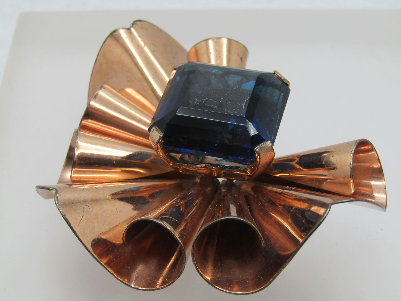 Vintage Mod Curled Rhinestone Brooch, Sterling/Rose Gold , 1940's, 3" by 2.25" (1 of 5)