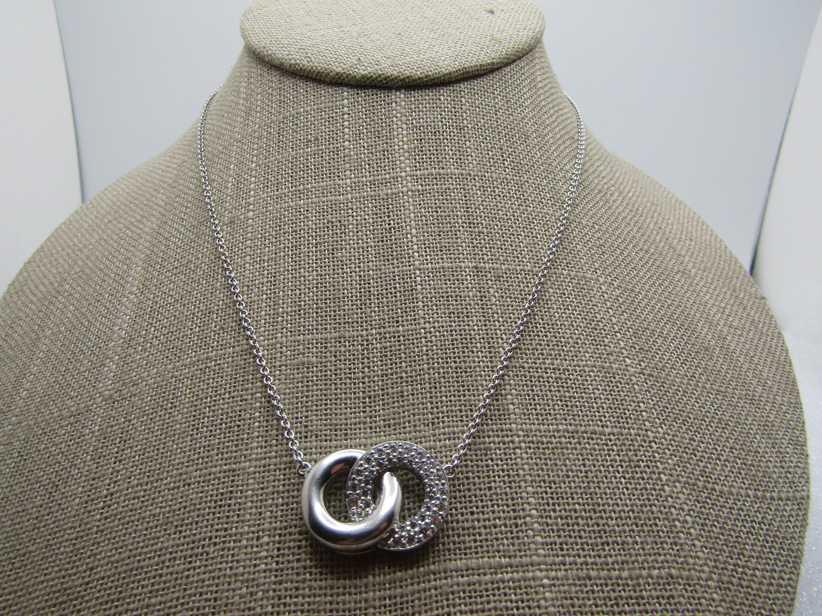 Vintage Sterling Double Ring CZ Neckace, 19", 1990's (1 of 5)