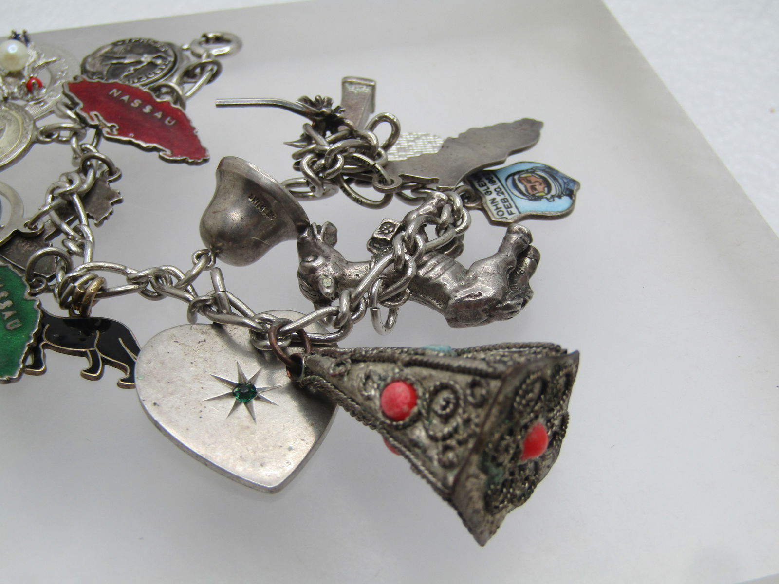 Vintage Sterling Charm Bracelet, 7", 17 Charms, 1960's-1970's - 8