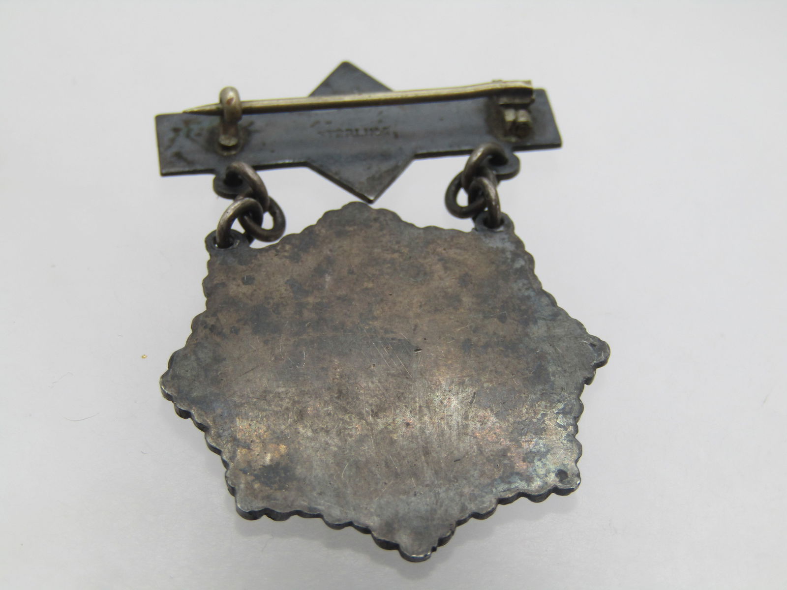 Antique Sterling Blessed Mother "O Mary" Brooch, C-Clasp, - 4