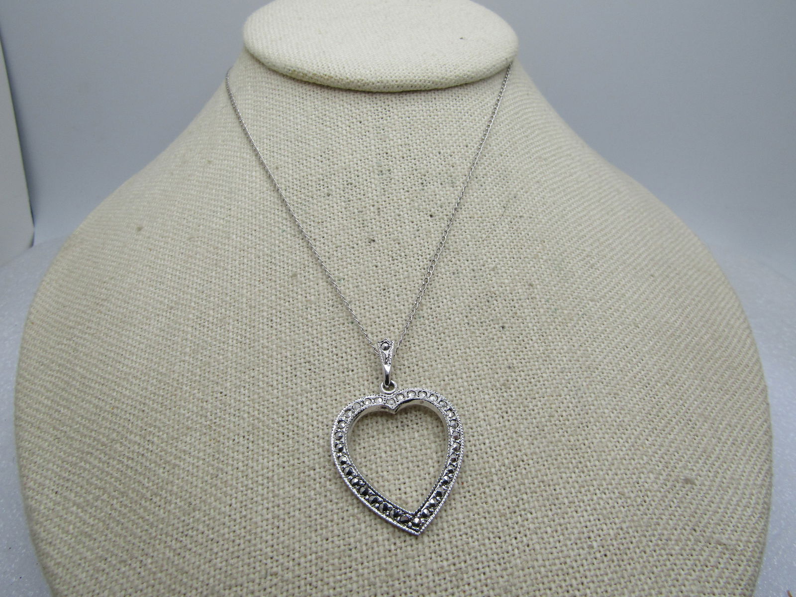 Vintage Sterling Marcasite Heart 18", Signed HEDA, 1970's-1980's - 2