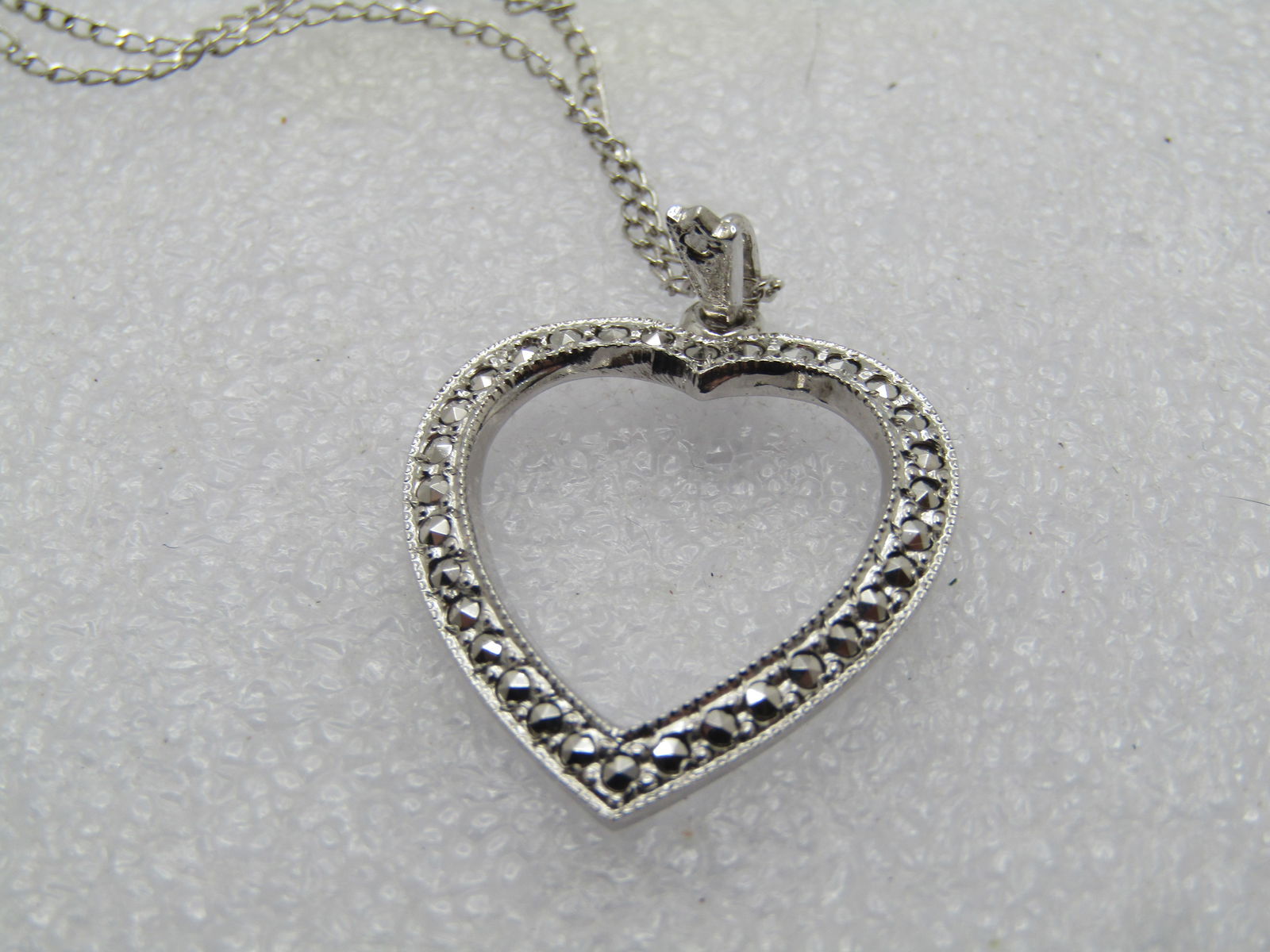 Vintage Sterling Marcasite Heart 18", Signed HEDA, 1970's-1980's - 7
