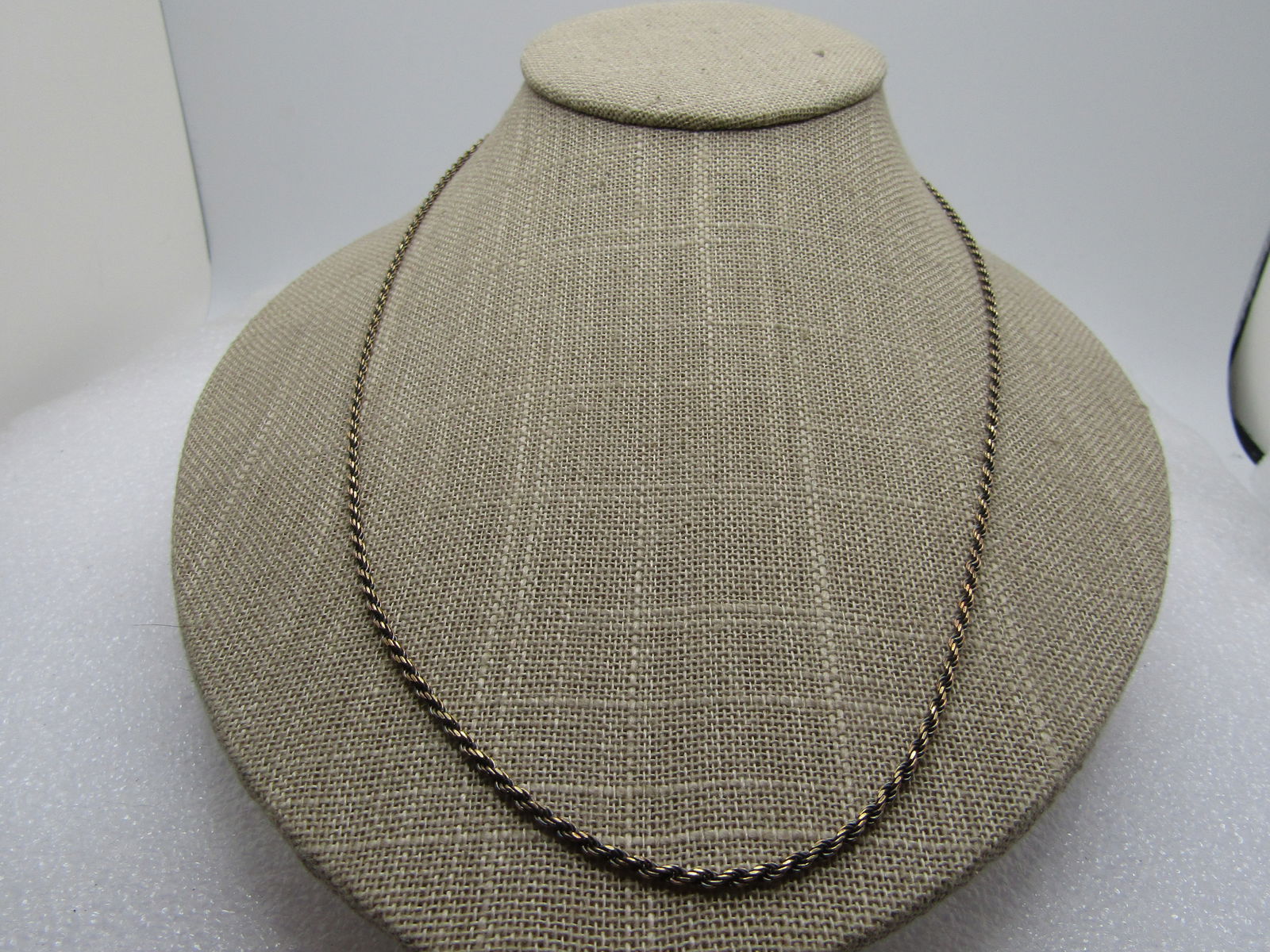 Vintage Sterling Vermeil Twisted Rope Chain Necklace, 20", 2mm wide, Unisex, 1970's, Signed: Vintage Sterling Vermeil Twisted Rope Chain, 20", 2mm wide, Unisex. this has the look of a twsited yellow gold and black chain - it is gold over sterling with a darker inner link giving it the look