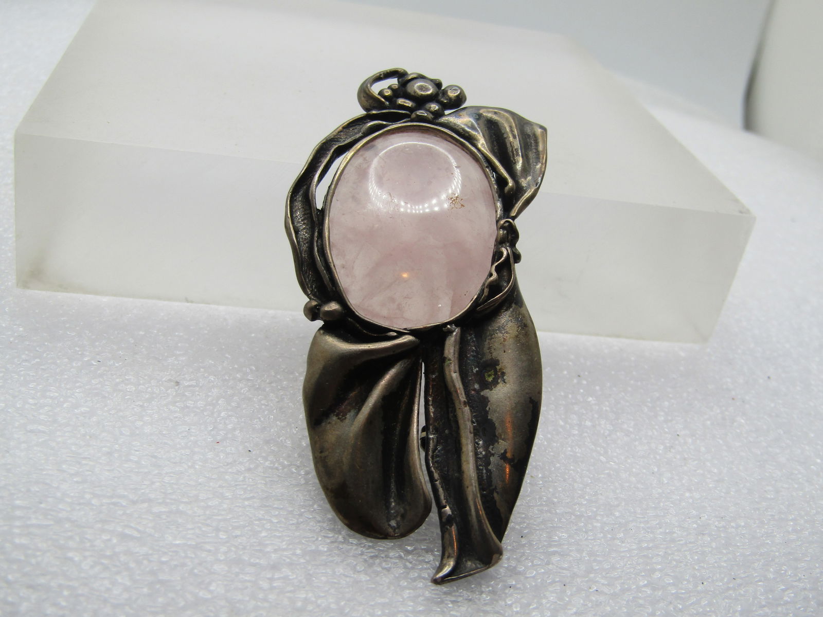 Vintage Sterling Pink Quartz Free Form Brooch, Art Nouveau Themed, 1940's-1950's (1 of 5)