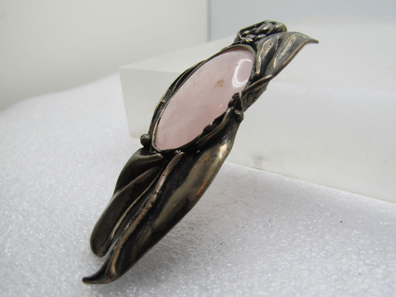 Vintage Sterling Pink Quartz Free Form Brooch, Art Nouveau Themed, 1940's-1950's - 3