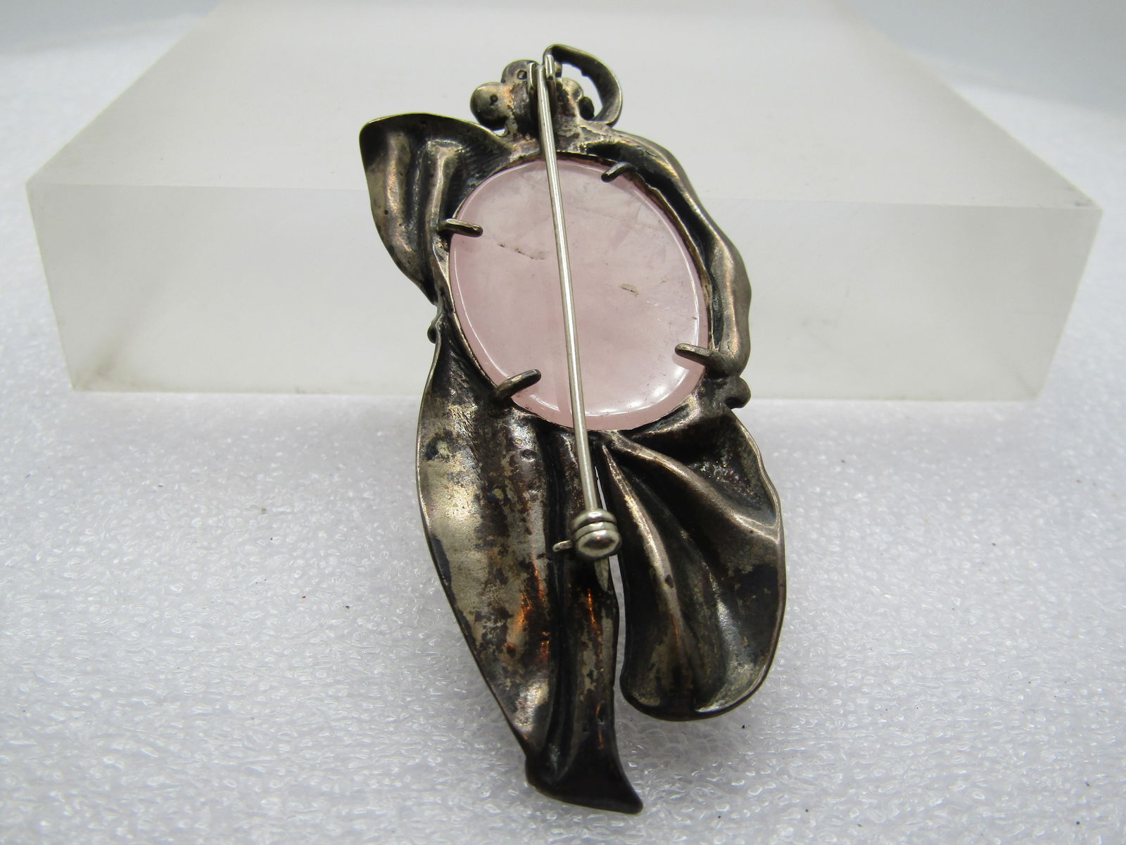 Vintage Sterling Pink Quartz Free Form Brooch, Art Nouveau Themed, 1940's-1950's - 4