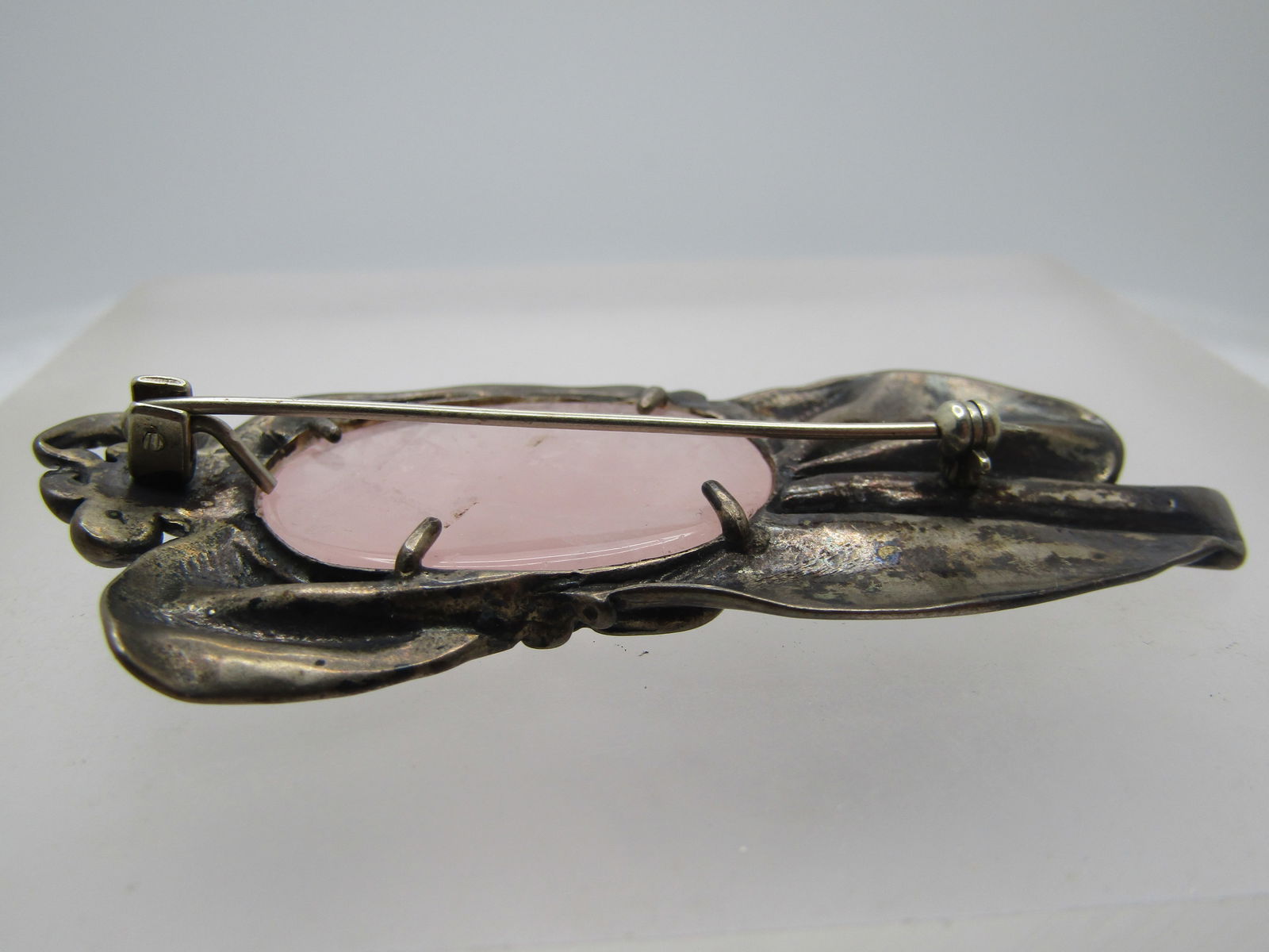 Vintage Sterling Pink Quartz Free Form Brooch, Art Nouveau Themed, 1940's-1950's - 5