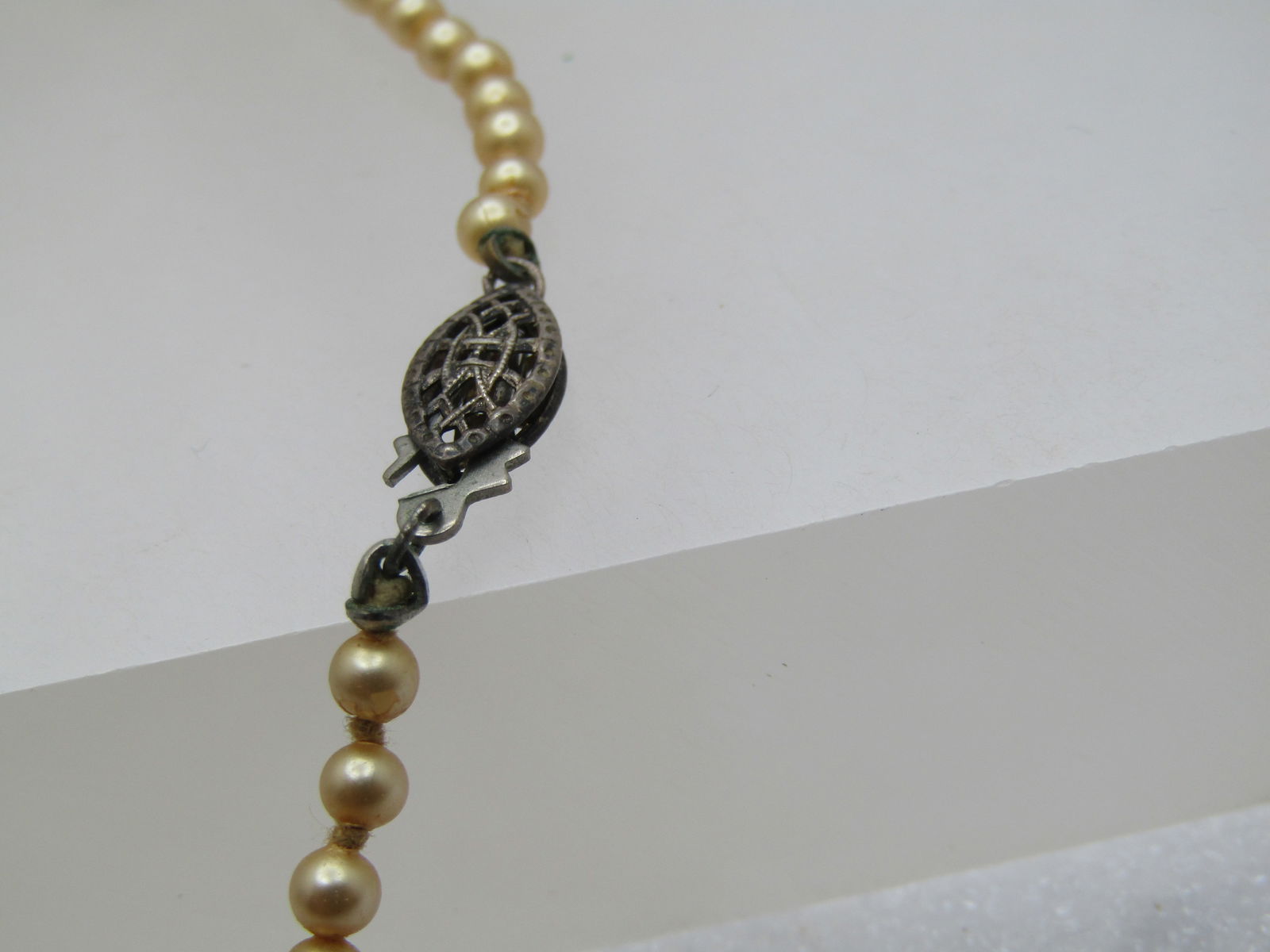 Vintage Graduated Faux Pearl Necklace, Sterling Silver Clasp, 17.5", 1940's-1950's, Signed. - 6