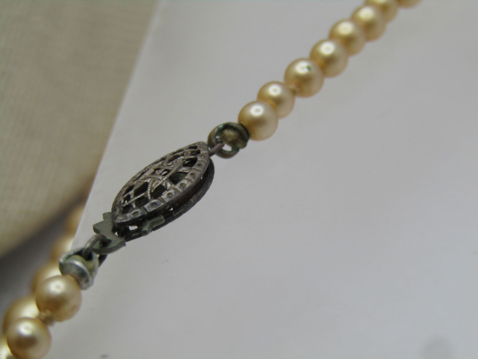 Vintage Graduated Faux Pearl Necklace, Sterling Silver Clasp, 17.5", 1940's-1950's, Signed. - 8