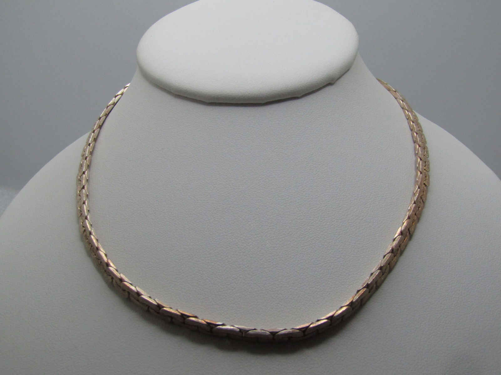 Vintage Sterling 4.5mm Herringbone Necklace, 16.5". Box Clasp, 1980's (1 of 5)