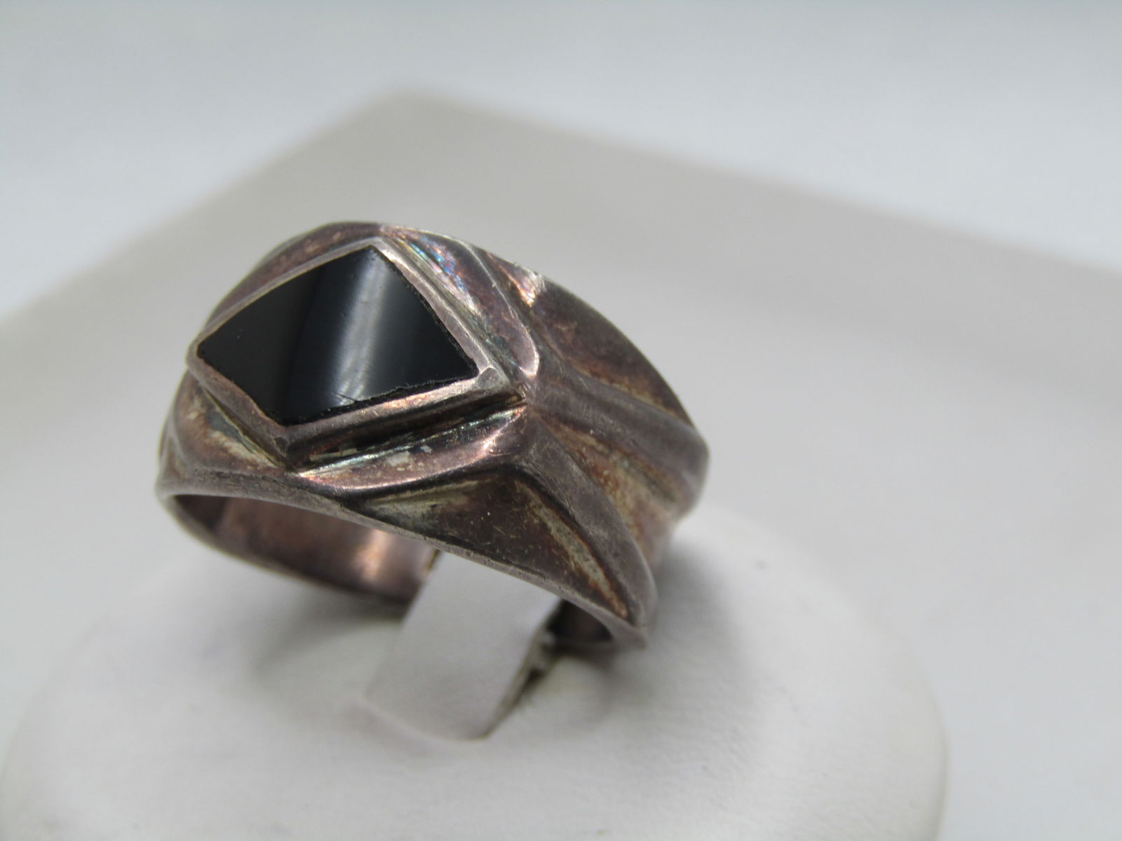 Vintage Sterling Onyx Wide Band Ring, Sz. 8.5. Unisex, 1970's-1980's - 3