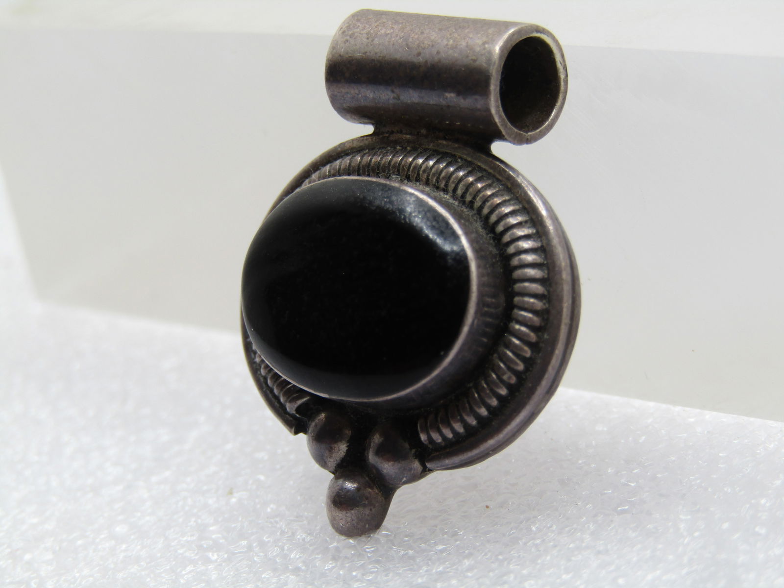 Vintage Sterling Southwestern Faux Onyx Slide, Mexico 1980's-1990's - 3