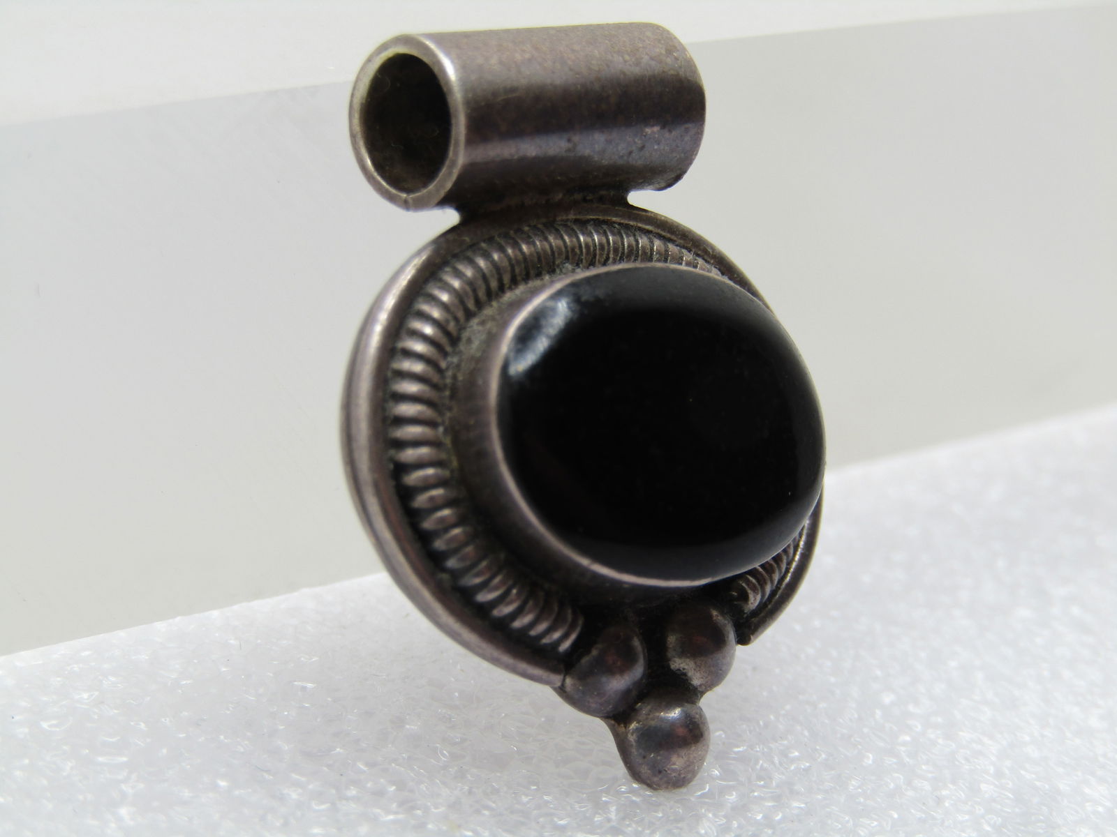 Vintage Sterling Southwestern Faux Onyx Slide, Mexico 1980's-1990's - 4