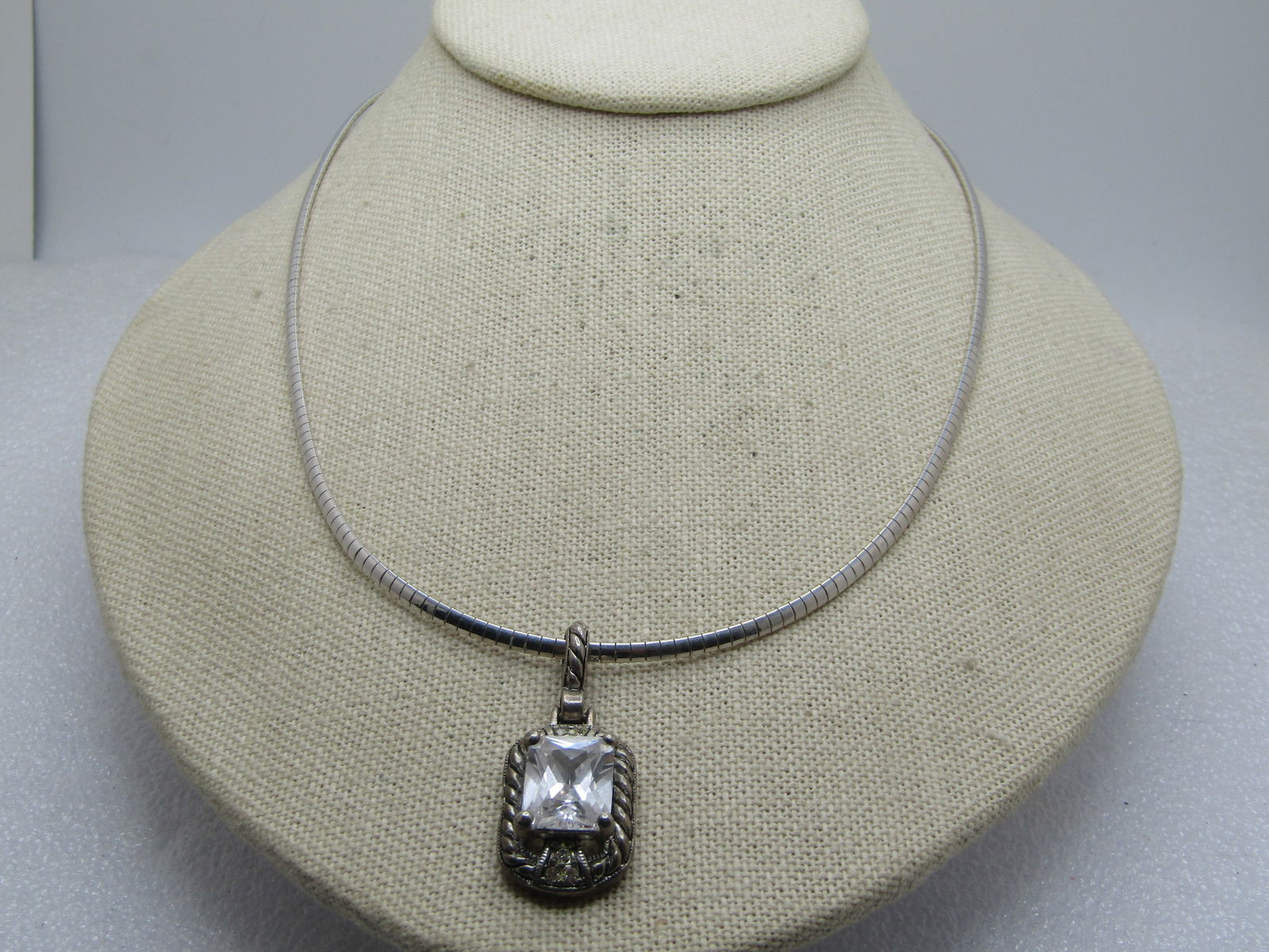 Vintage Sterling Omega Necklace with Clear Rhinestone Slide, 18", 1980's-1990's - 3