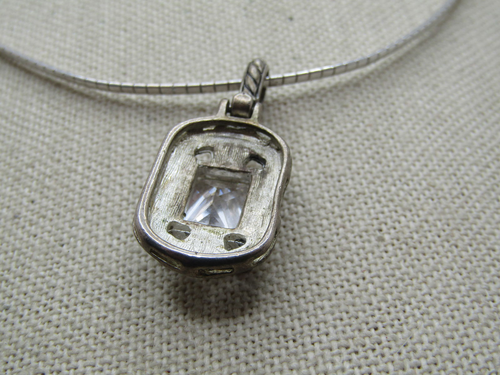 Vintage Sterling Omega Necklace with Clear Rhinestone Slide, 18", 1980's-1990's - 5