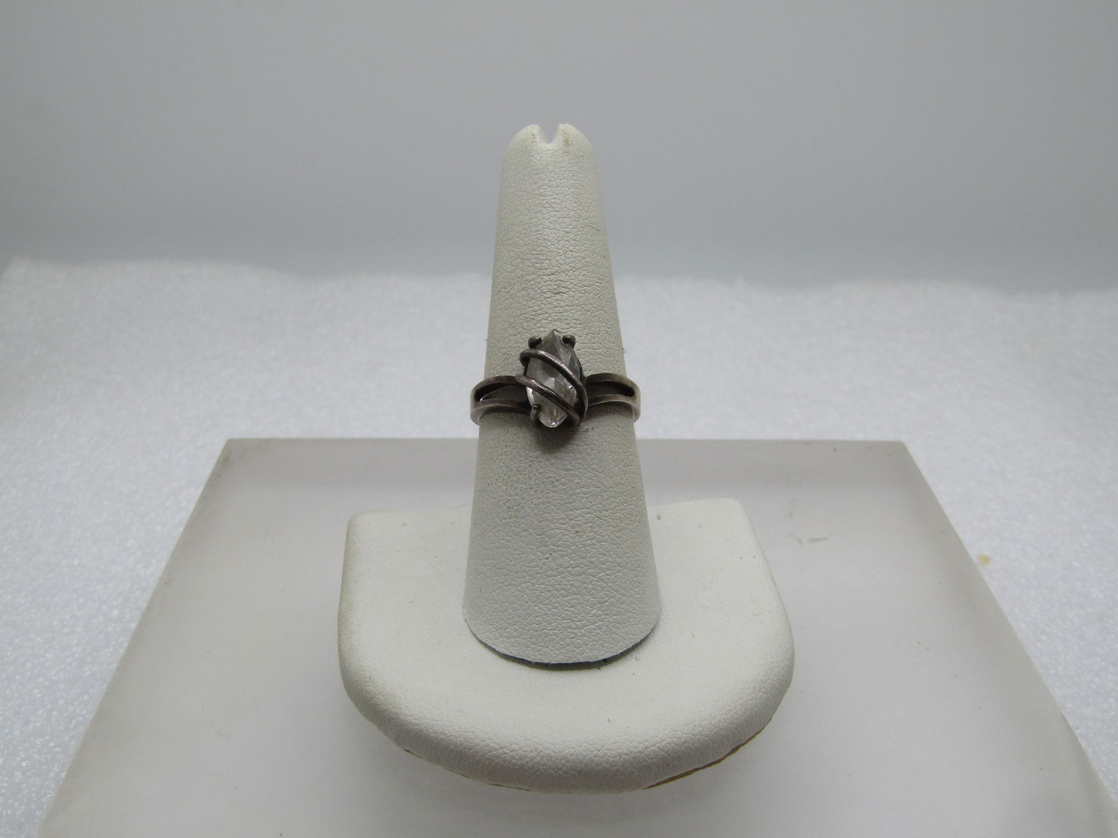 Vintage Sterling Clear Marquise Stone Ring, Wrapped, Sz. 8, 1960's-1970's: Vintage Sterling Clear Marquise Stone Ring, Wrapped, Sz. 8, 1960's-1970's. It is signed CA and marked .925 and tests as sterling with a weight of appx. 2.73 gr. I'm not sure if the CA is fOr Carl