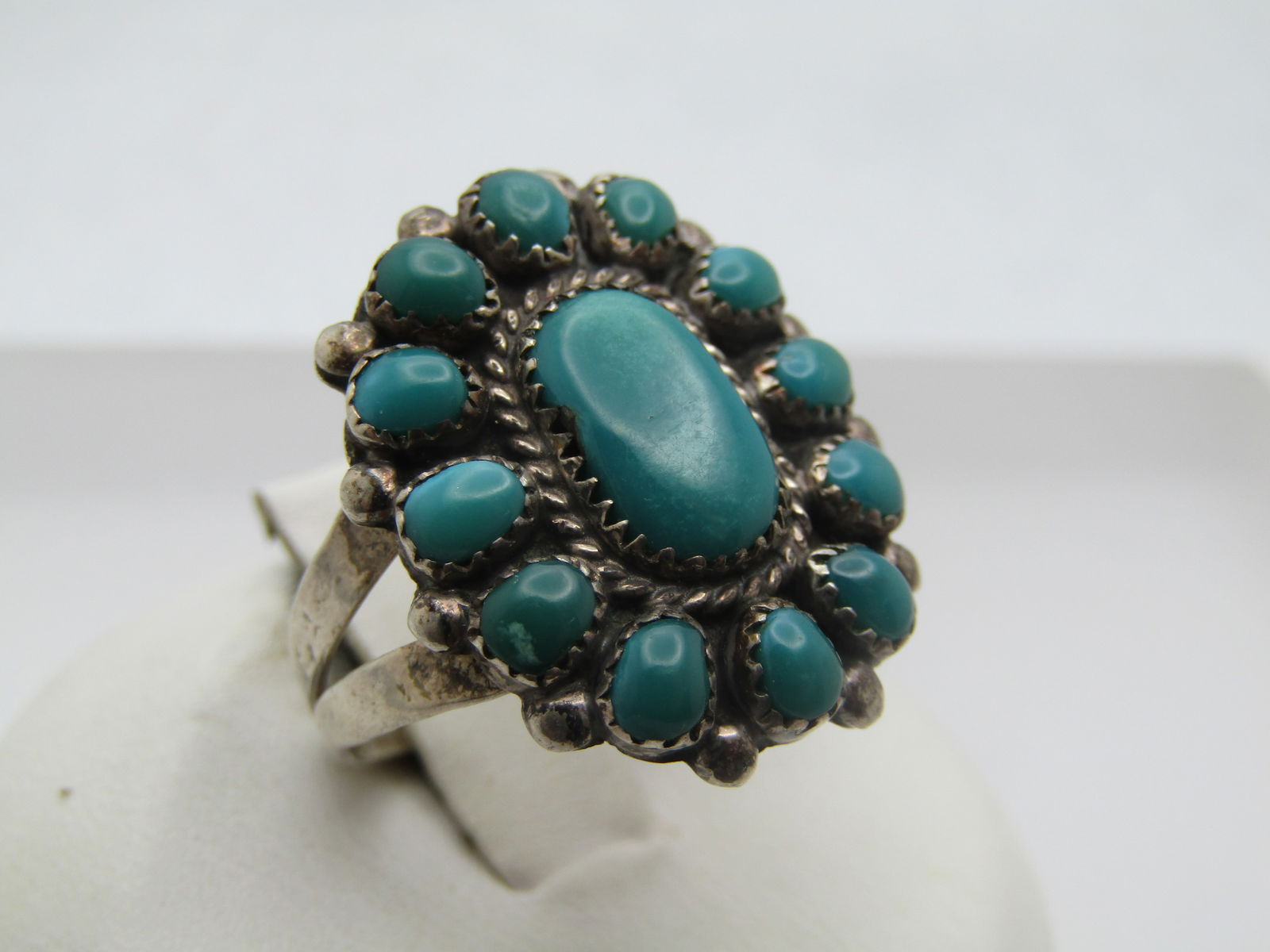 Vintage Sterling Southwestern Turquoise Petite Point Ring, Marie Basselente, Sz. 6.75, 1950's-1970's - 2