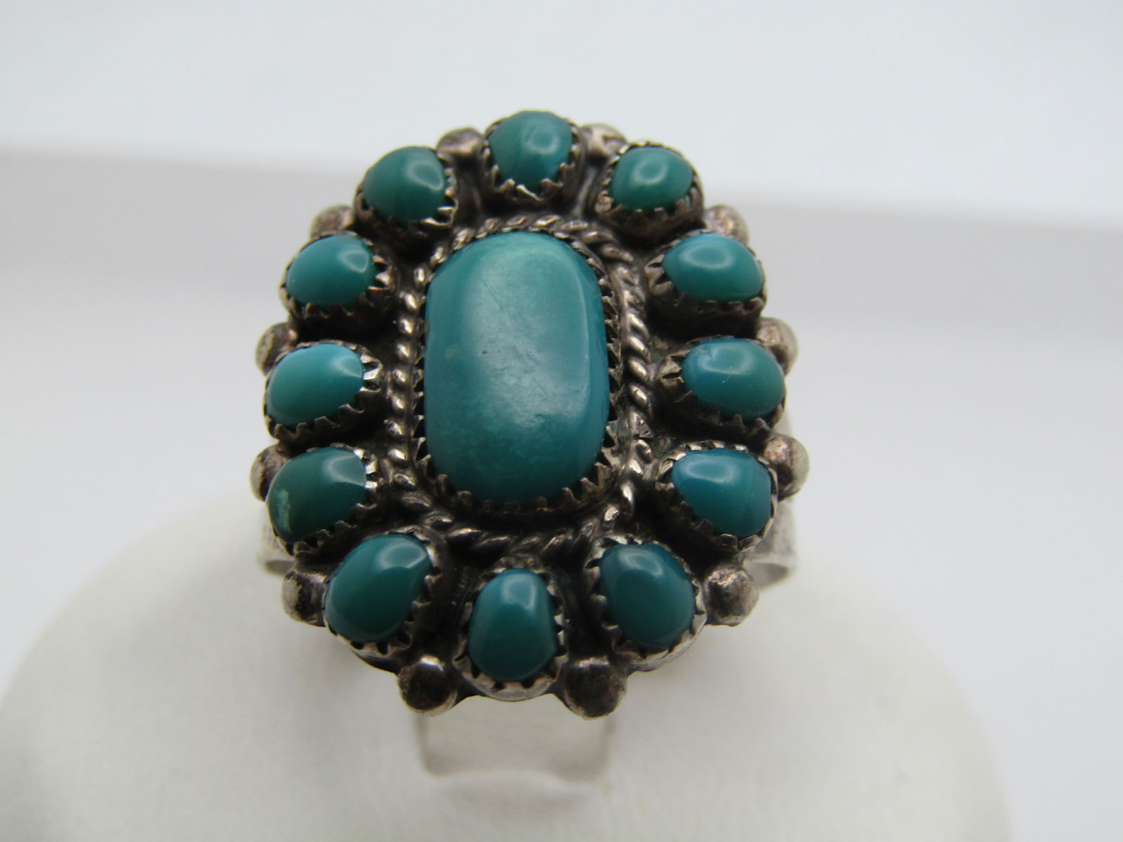 Vintage Sterling Southwestern Turquoise Petite Point Ring, Marie Basselente, Sz. 6.75, 1950's-1970's - 4