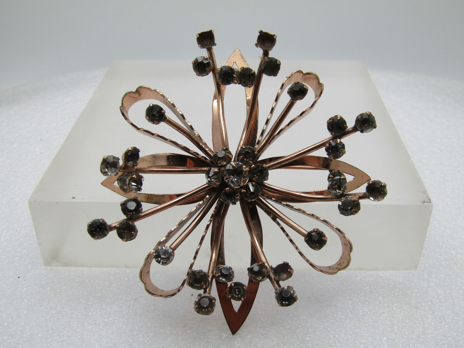 Vintage Sterling Vermeil Rhinestone Brooch - Blossom/Starburst, 1940's (1 of 5)