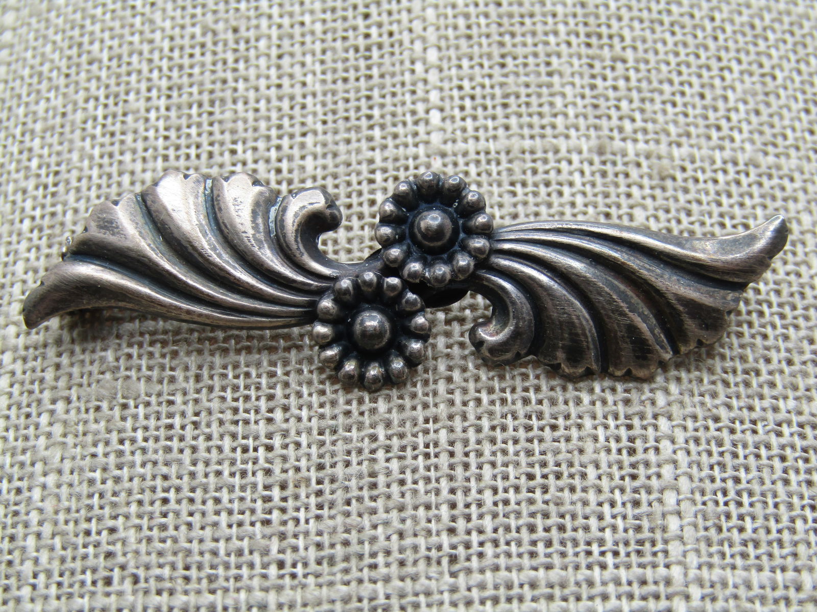Vintage Sterling Floral Scrolled Brooch, Denmark, 1940's-1950's, Signed MS (1 of 4)