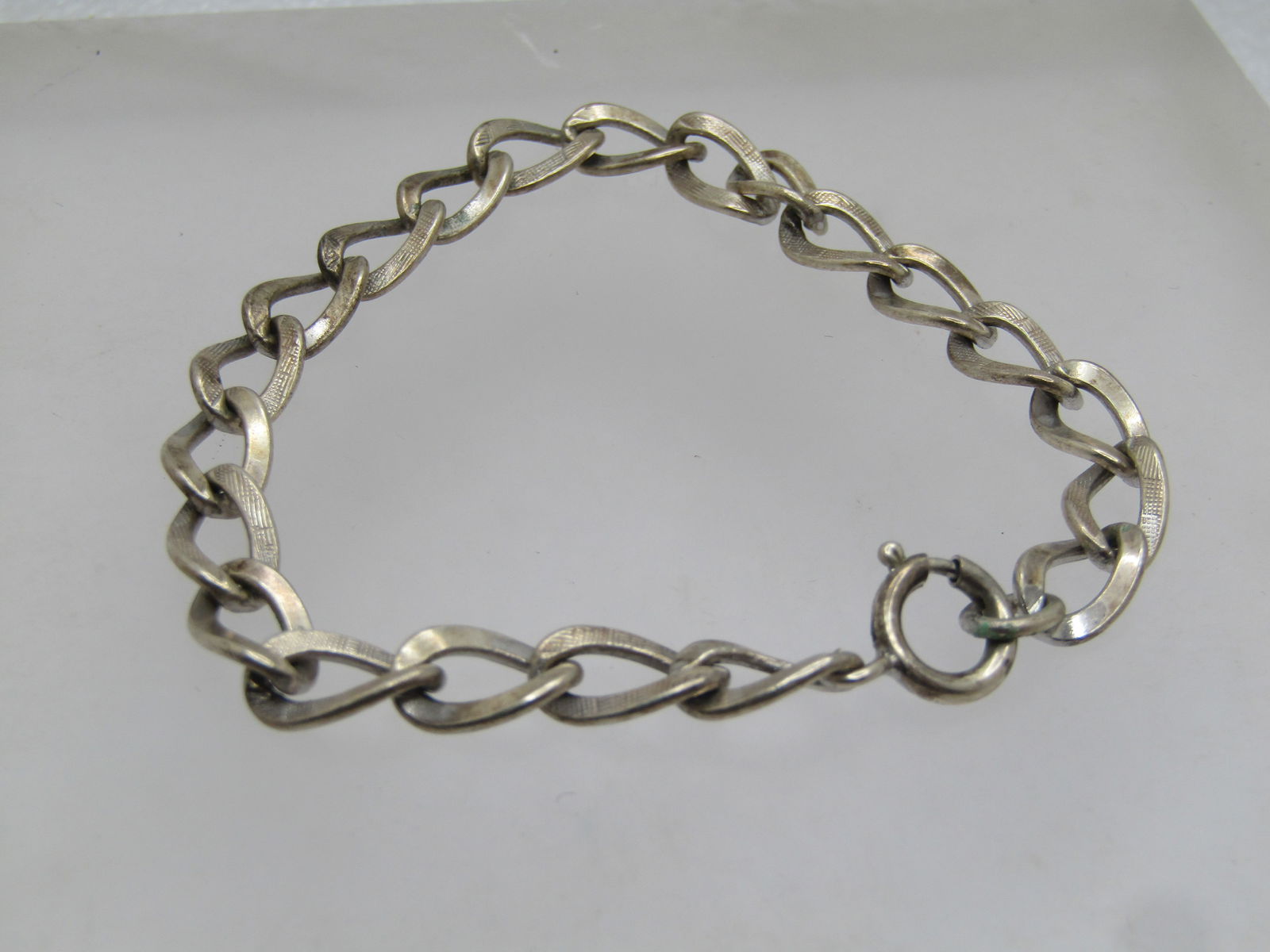 Vintage Sterling Textured Link Bracelet, 7.25", Unisex, 6.5mm, Signed 1960's (1 of 5)