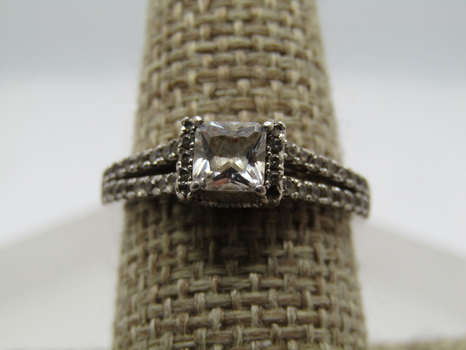 Vintage Sterling Clear Stone Ring. Sz. 8.5, Signed DL, 1990's (1 of 5)