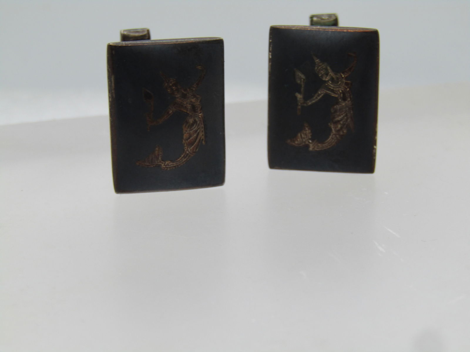 Vintage Sterling Enameled Siam Goddess Cufflinks, Mid-Century, Signed, 1940's-1950's (1 of 4)