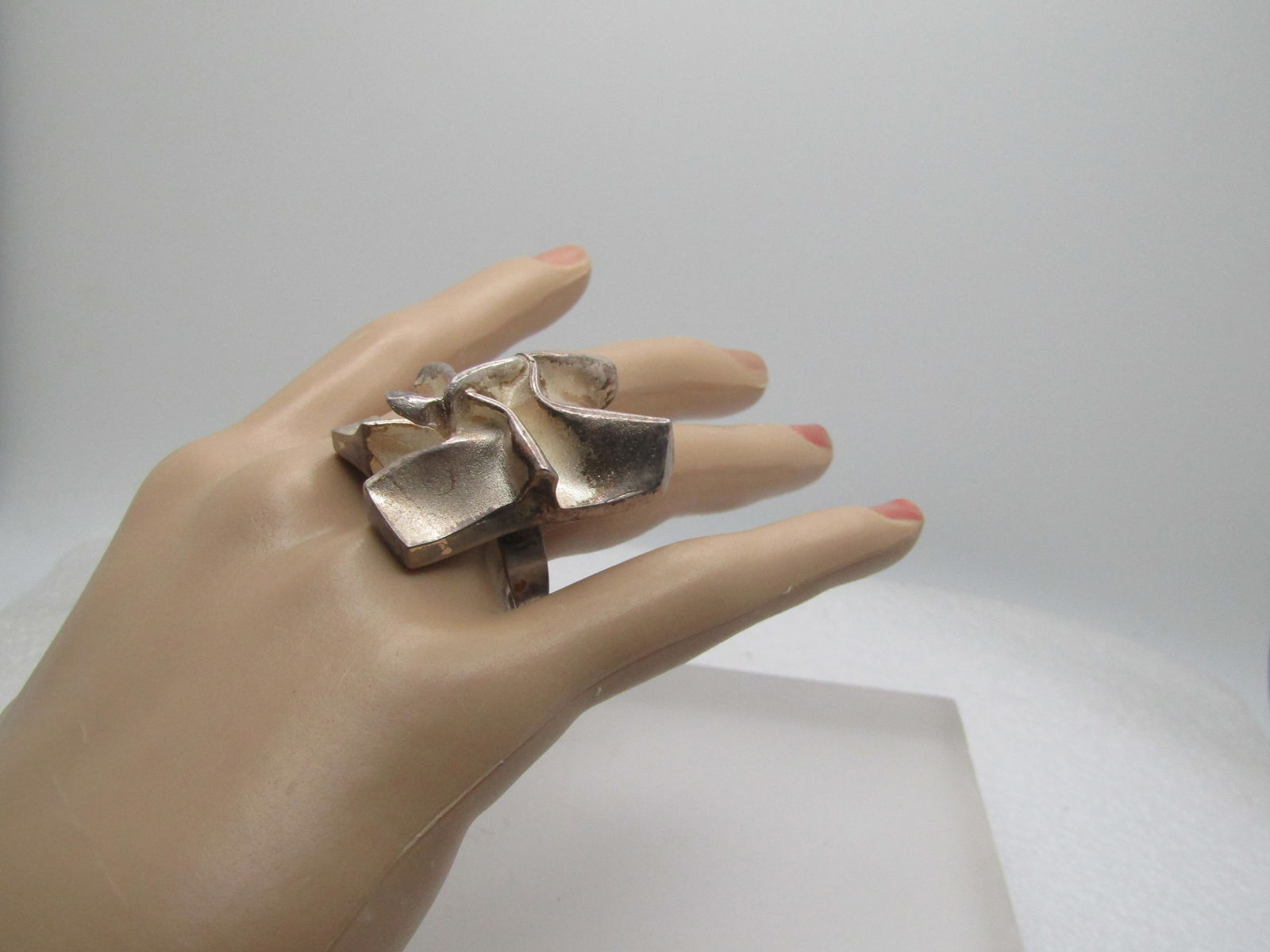 Vintage Sterling Brutalist Sculpted Ring, Sz. 7-10, Signed MJH Matti J. Hyvarinen, 1970's - 10