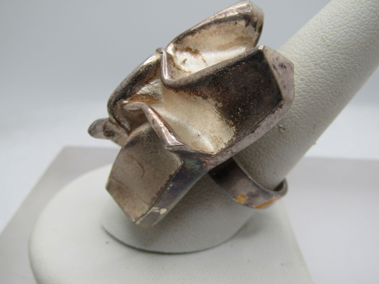 Vintage Sterling Brutalist Sculpted Ring, Sz. 7-10, Signed MJH Matti J. Hyvarinen, 1970's - 4