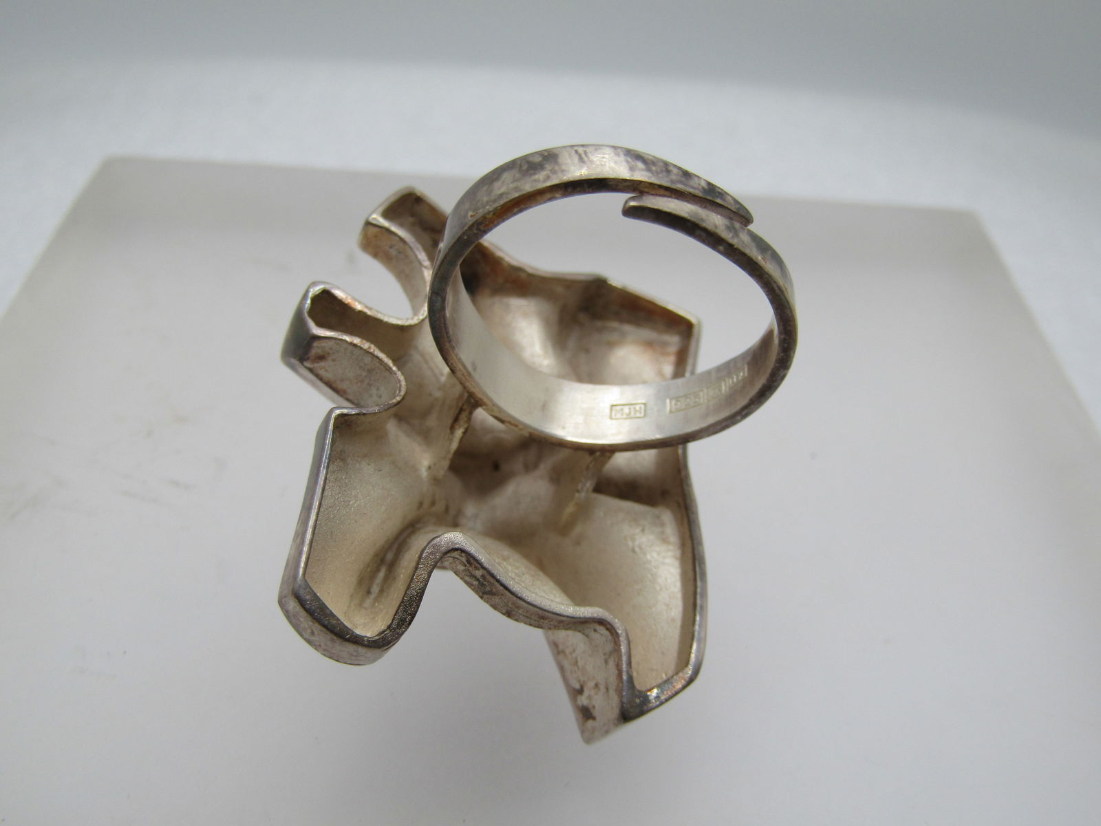 Vintage Sterling Brutalist Sculpted Ring, Sz. 7-10, Signed MJH Matti J. Hyvarinen, 1970's - 6