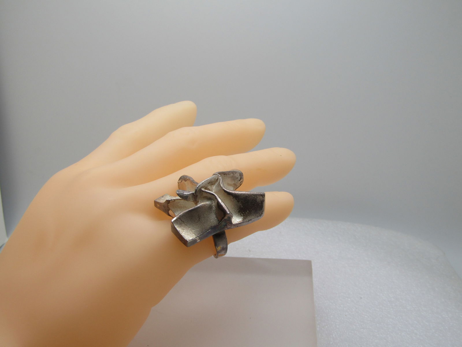 Vintage Sterling Brutalist Sculpted Ring, Sz. 7-10, Signed MJH Matti J. Hyvarinen, 1970's - 7
