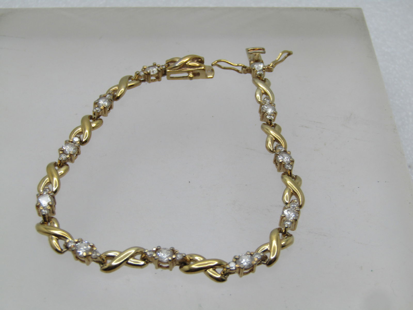 Vintage Gold Over Sterling Clear Stone Infinity Bracelet, 7.25", 1980's-1990's (1 of 7)