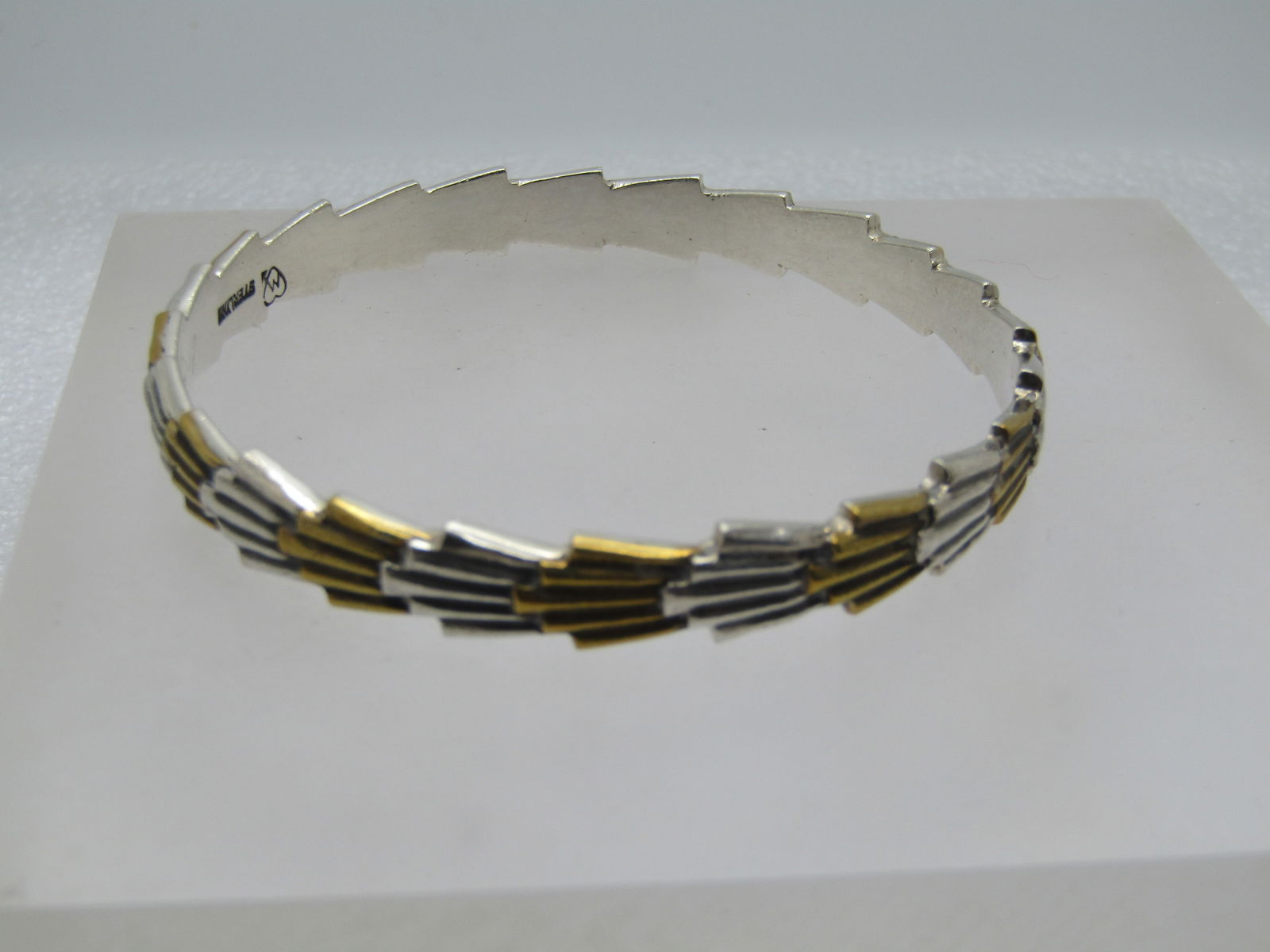 Vintage Sterling Fan Ridged Bangle Bracelet, 7.75", Signed (1 of 7)