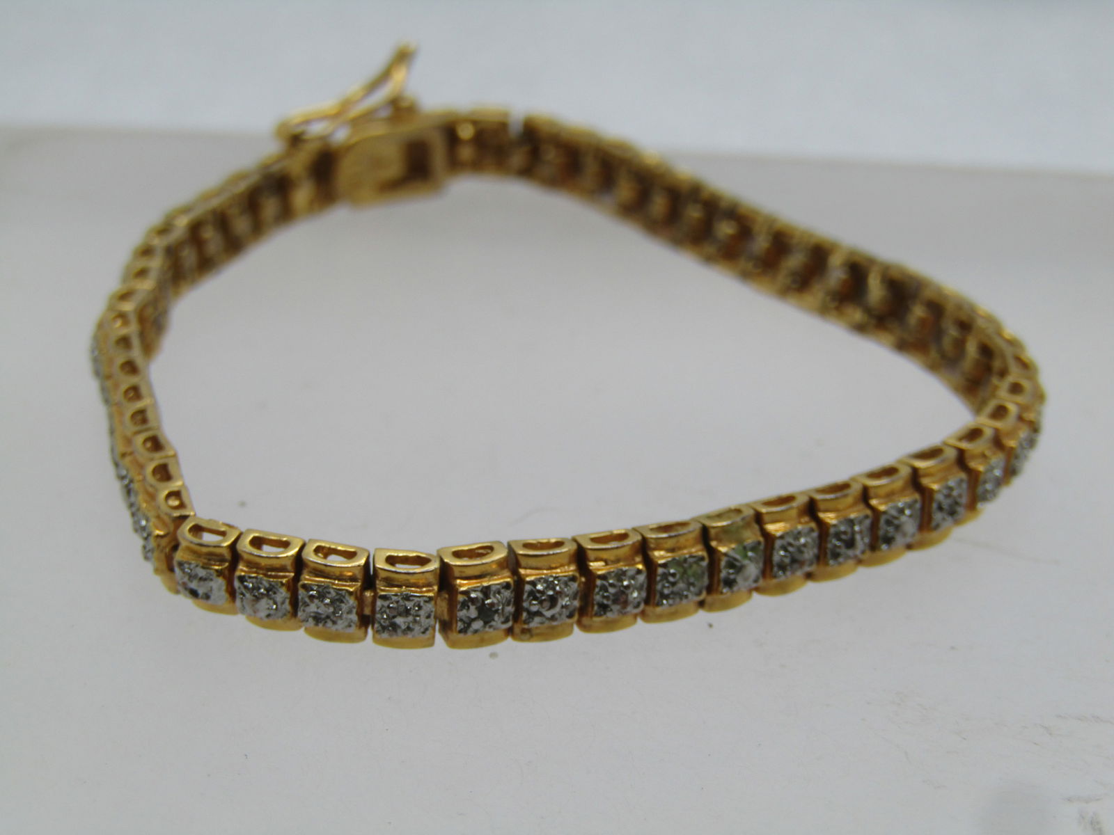 Vintage Sterling Goldwashed Illusion Tennis Bracelet 7", 1980's-1990's - 2