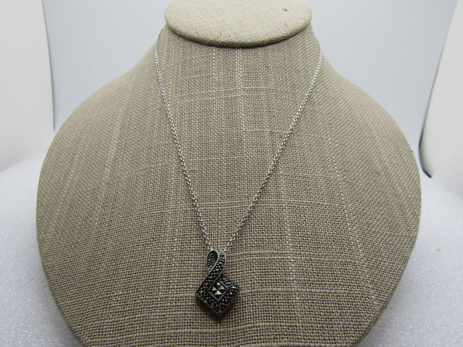 Vintage Sterling Marcasite Judith Jack Necklace, 16", 1980's (1 of 6)