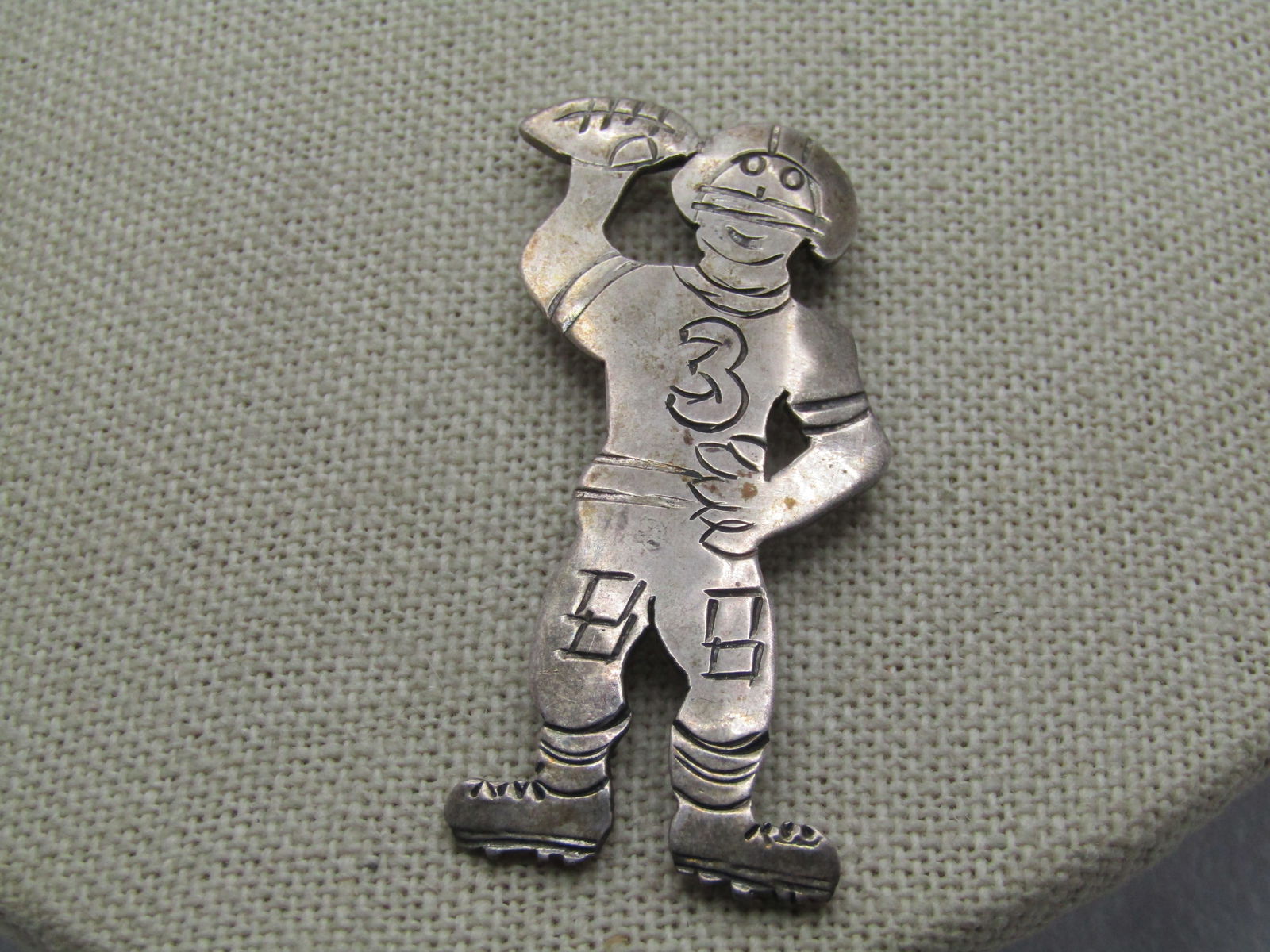 Vintage Sterling Football Player Brooch, No. 3, 1940's-1950's, Signed (1 of 5)