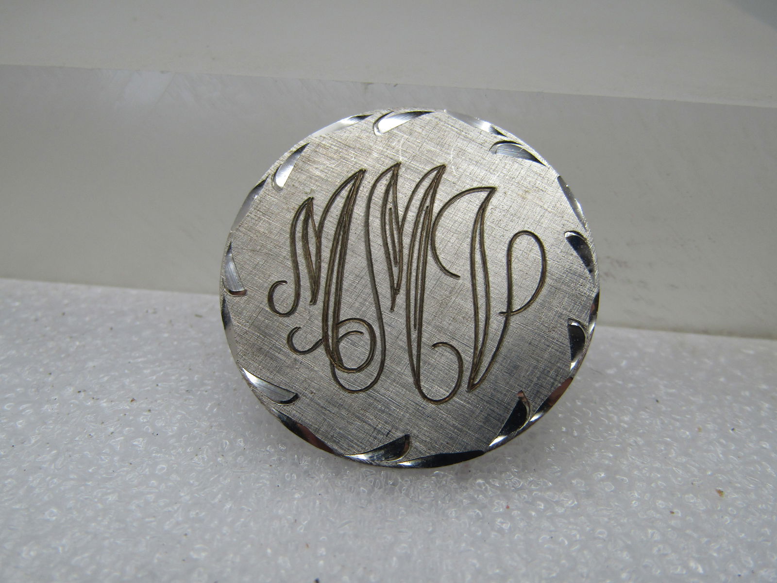 Vintage Sterling Monogrammed MMV Brooch, Diamond Cut Accents, 1.25", 1960's-1970's (1 of 5)